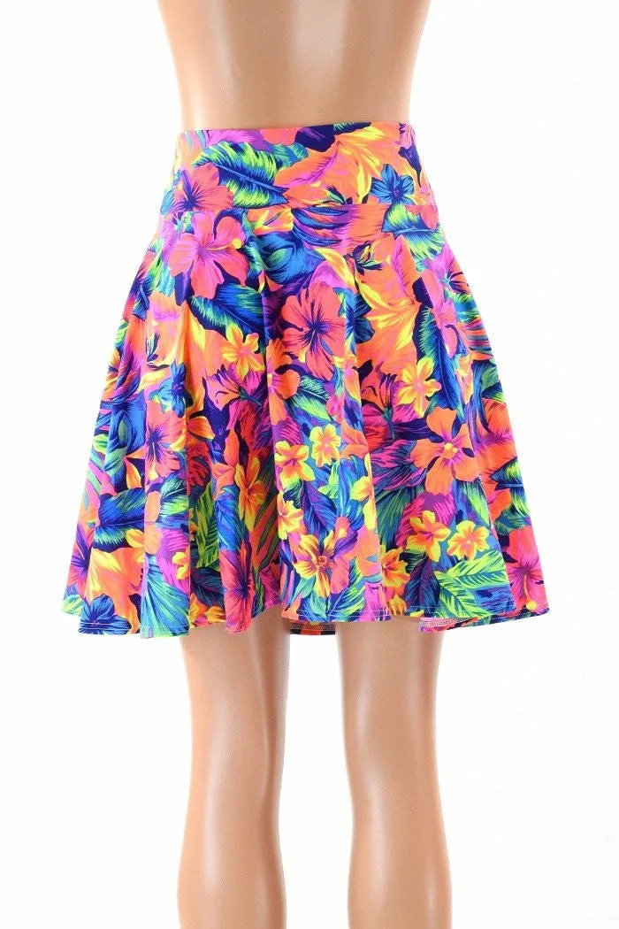 19" Neon Tahitian Floral Skater Skirt