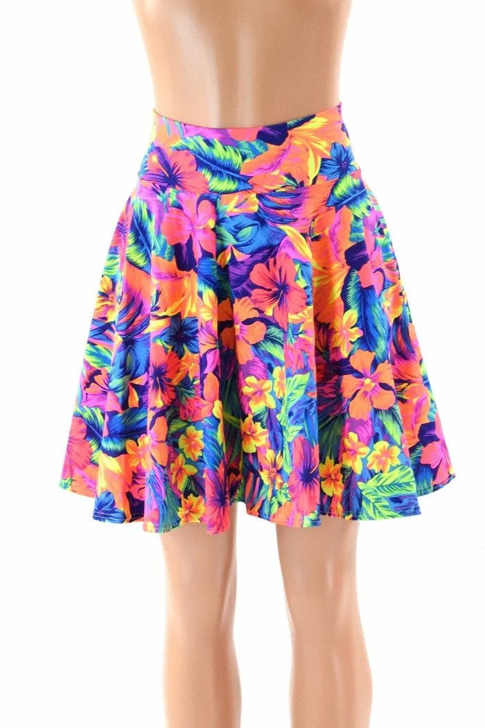 19" Neon Tahitian Floral Skater Skirt