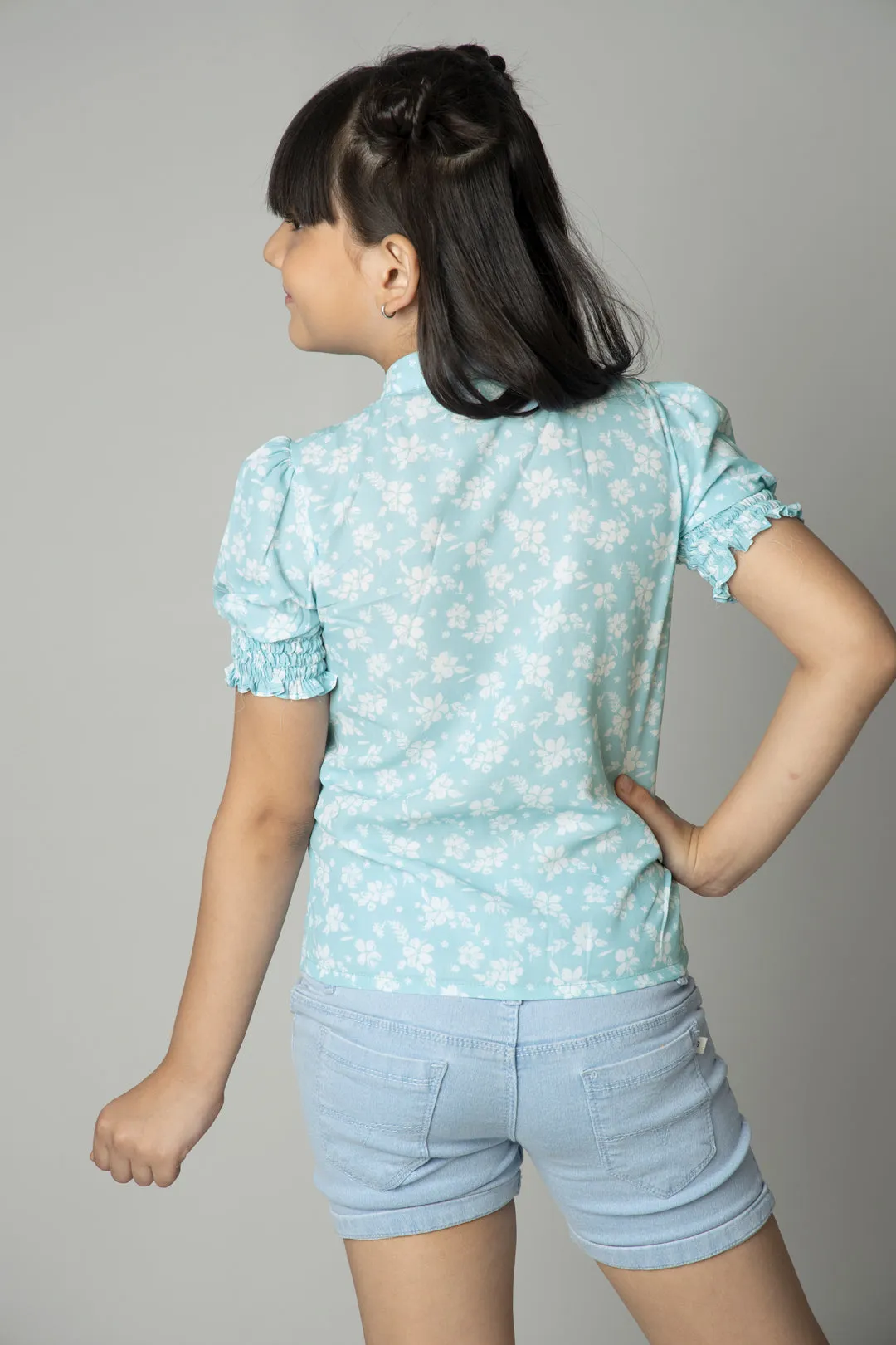 Adorable Floral Ruffled Shirt For Girls