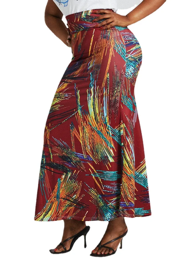 African Style Ethnic Print Buttocks High Waist Bodycon Long Skirt