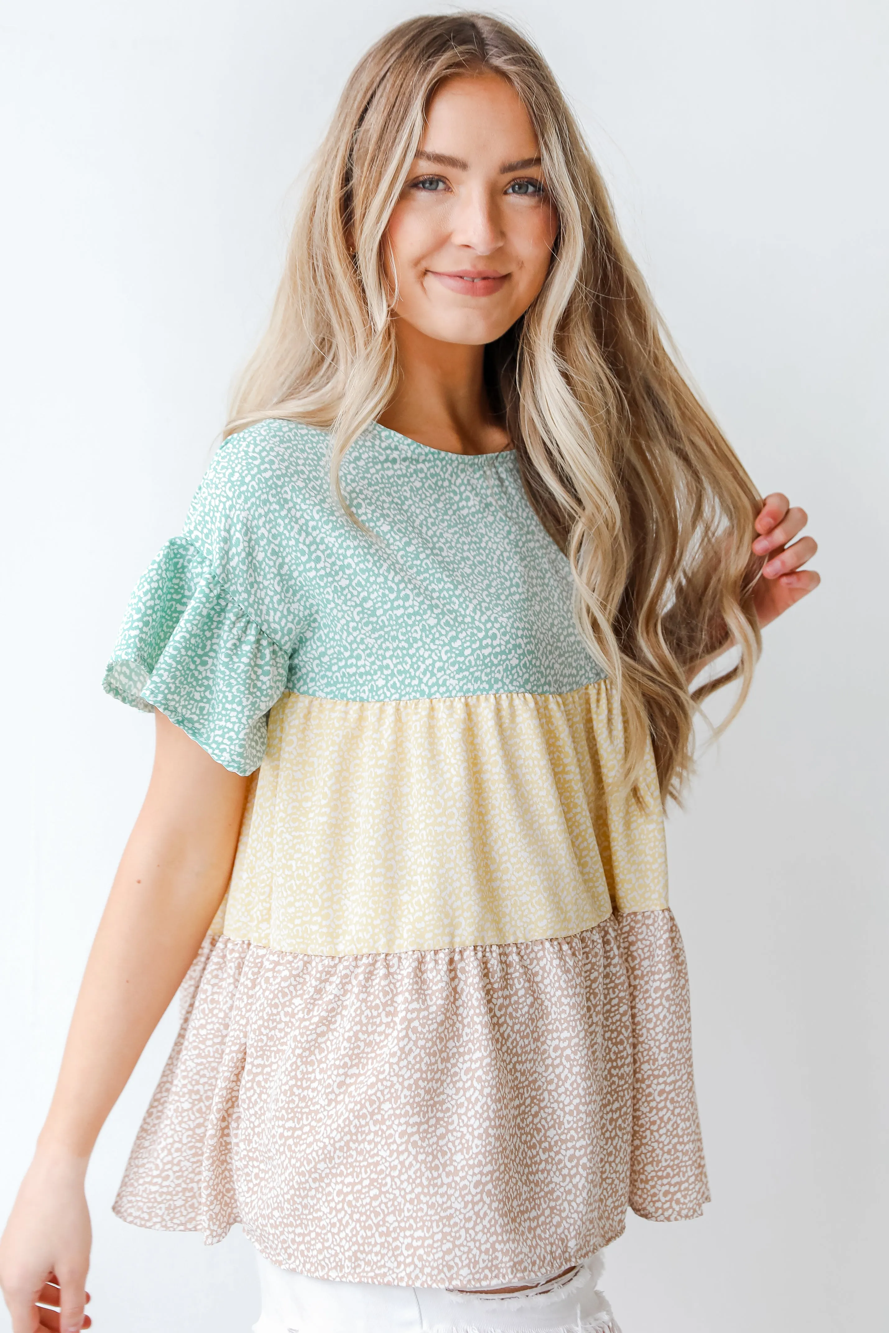 All For Me Color Block Tiered Blouse