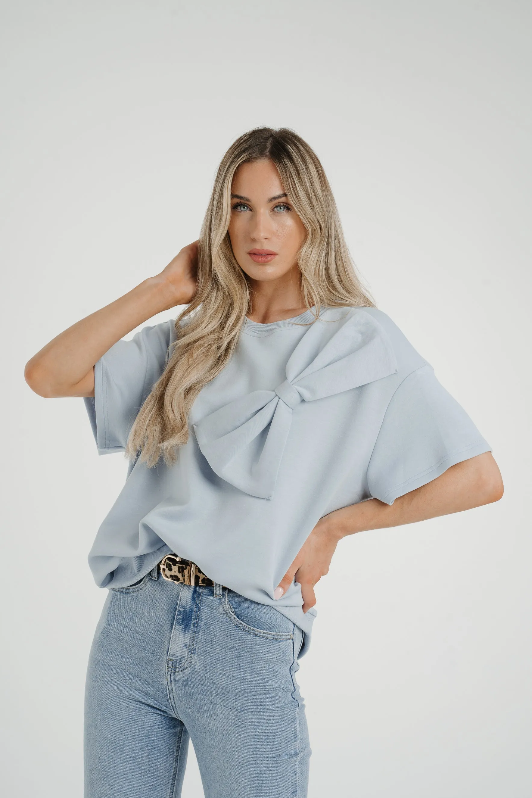 Ally Bow Front Top In Sky Blue