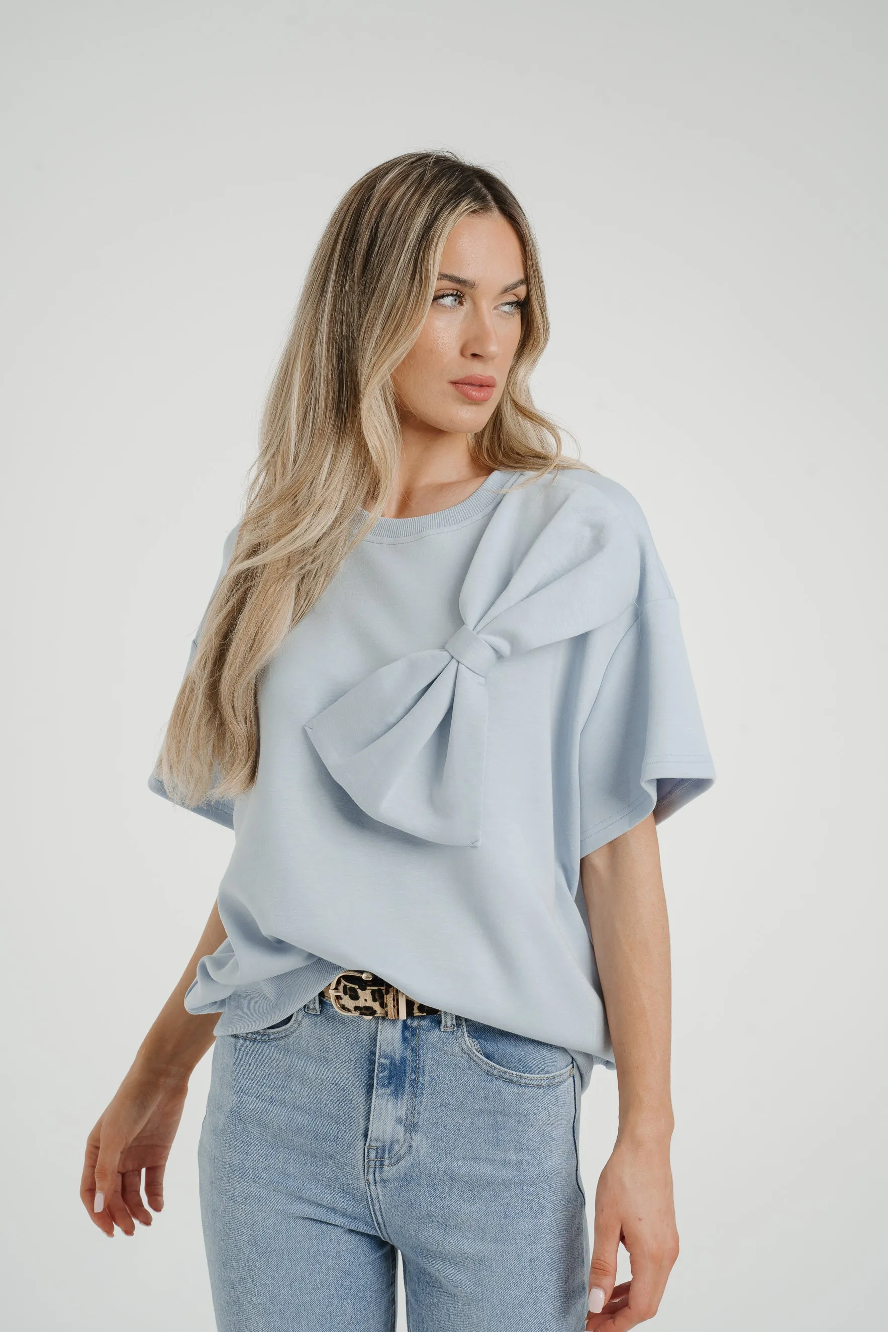 Ally Bow Front Top In Sky Blue