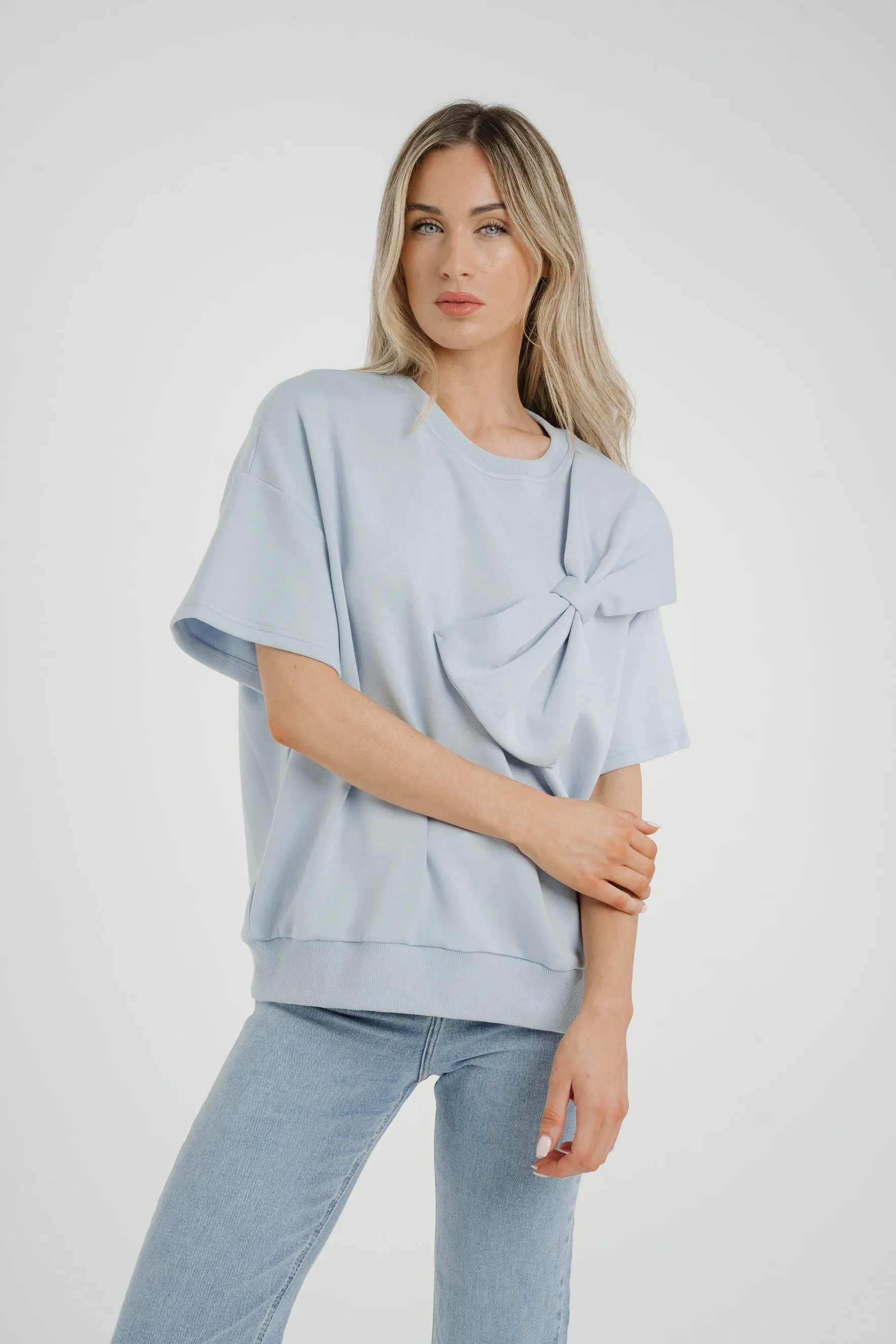 Ally Bow Front Top In Sky Blue