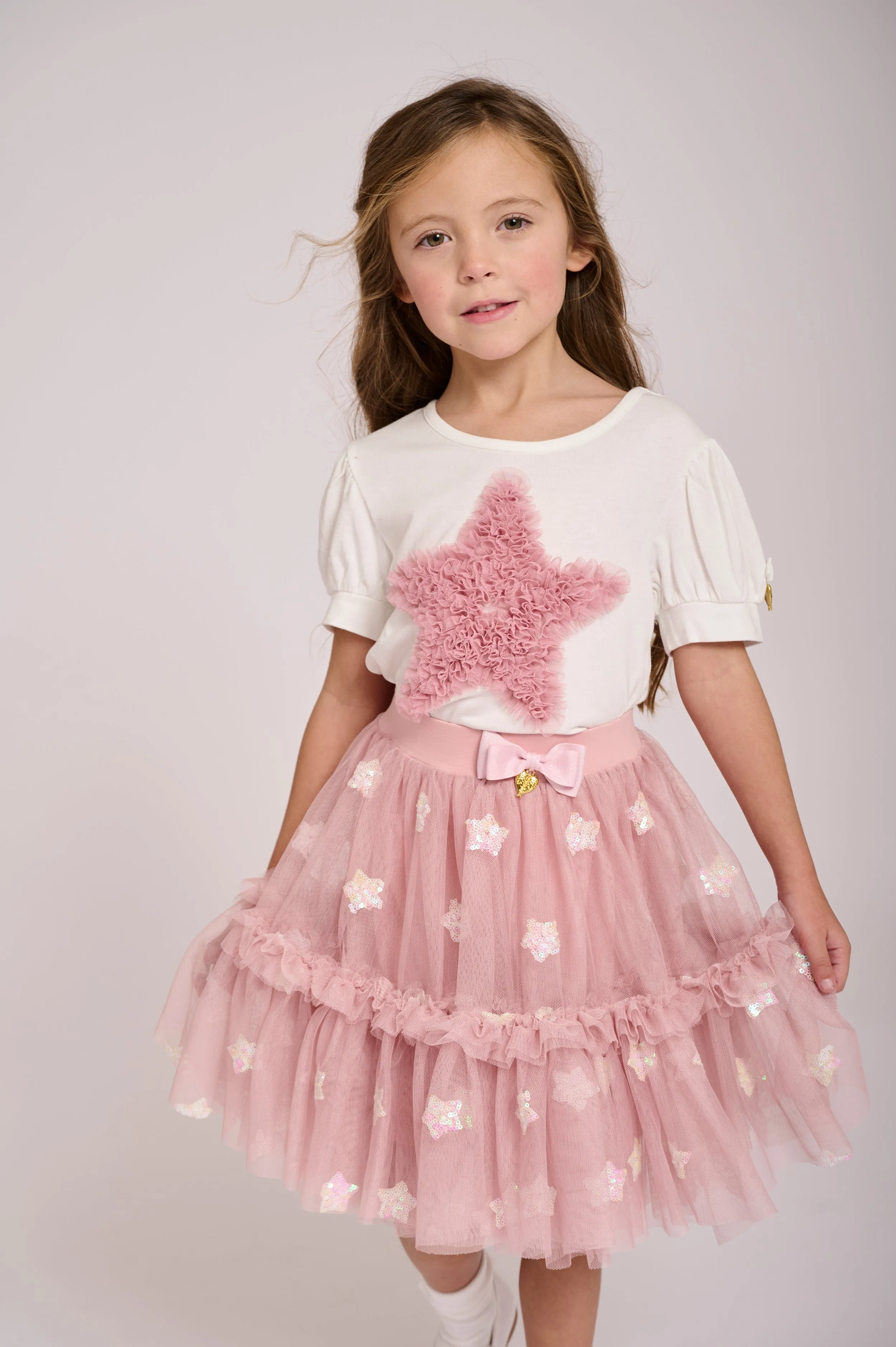 Angels Face Girls Shannon Sequin Star Skirt in Pink