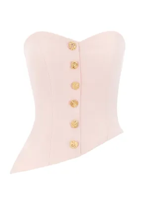 Asymmetric Gold Button Crepe Corset Top