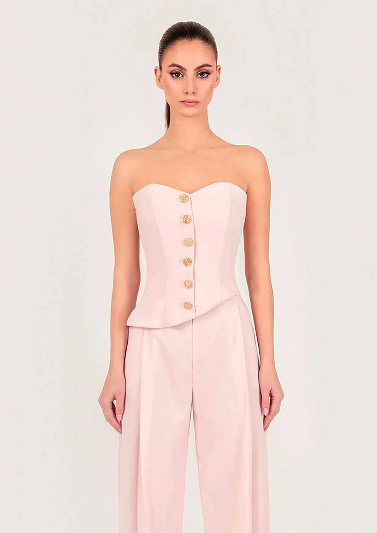 Asymmetric Gold Button Crepe Corset Top