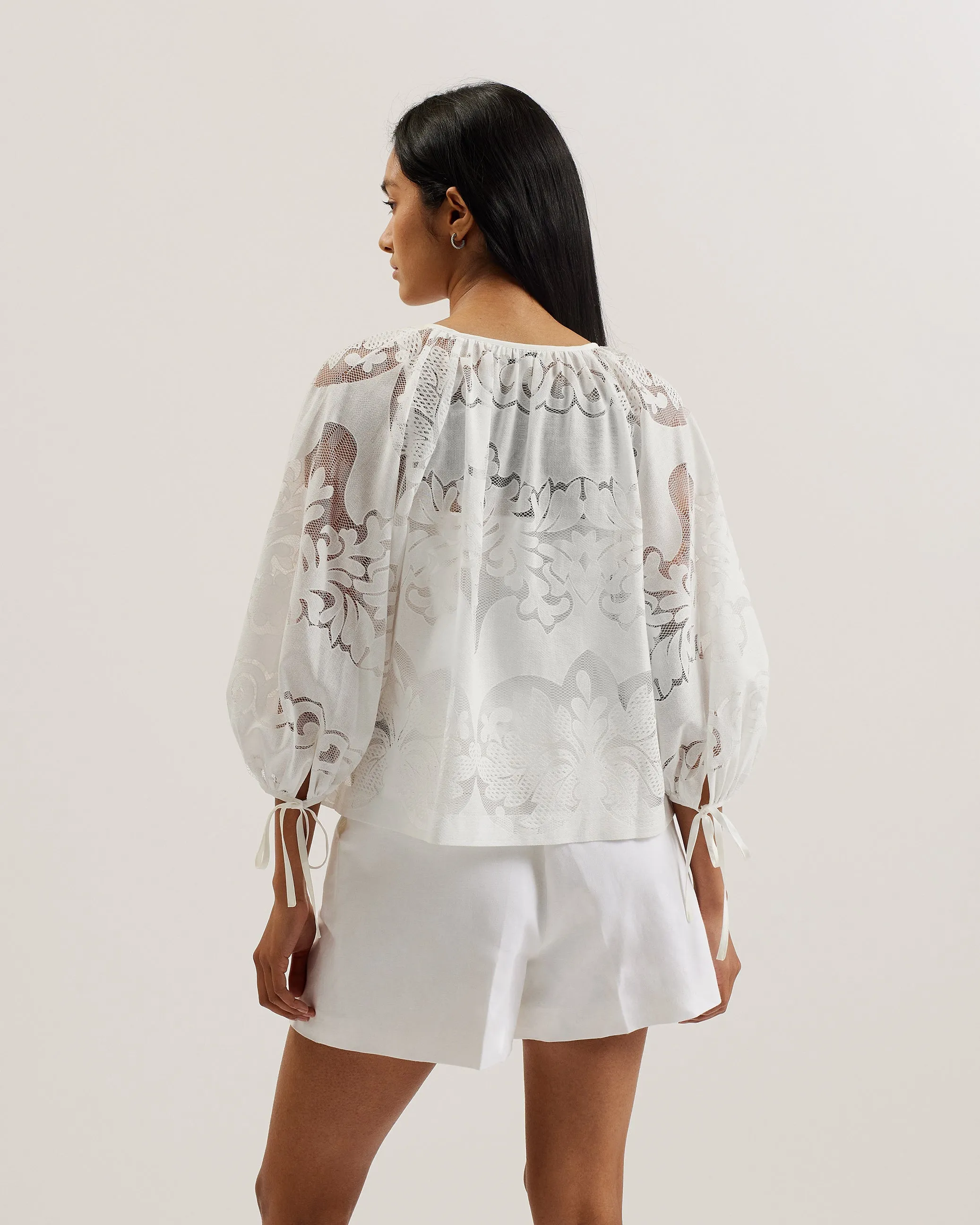 Bacina Lace Puff Sleeve Blouse White