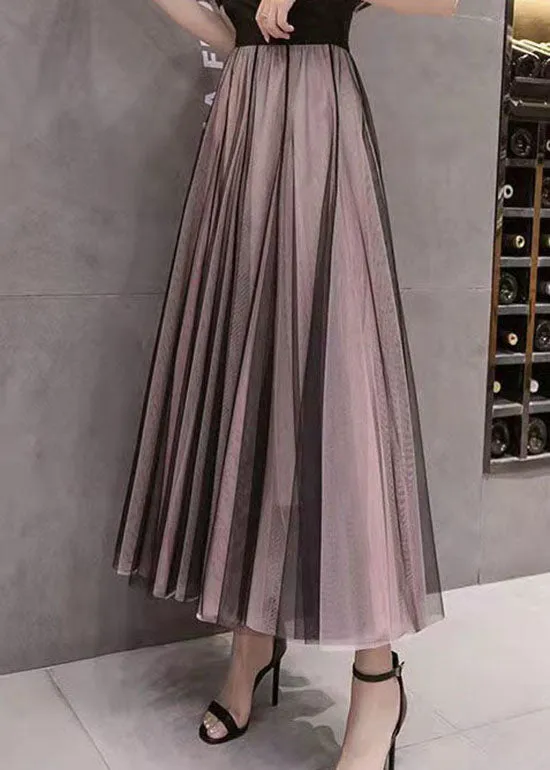 Beautiful Colorblock Wrinkled High Waist Tulle Skirts Summer