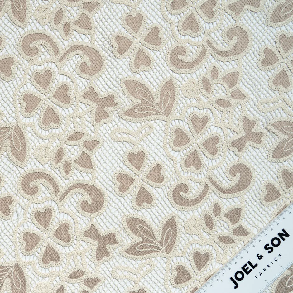 Beige & Cream Floral Embroidered Microfibre