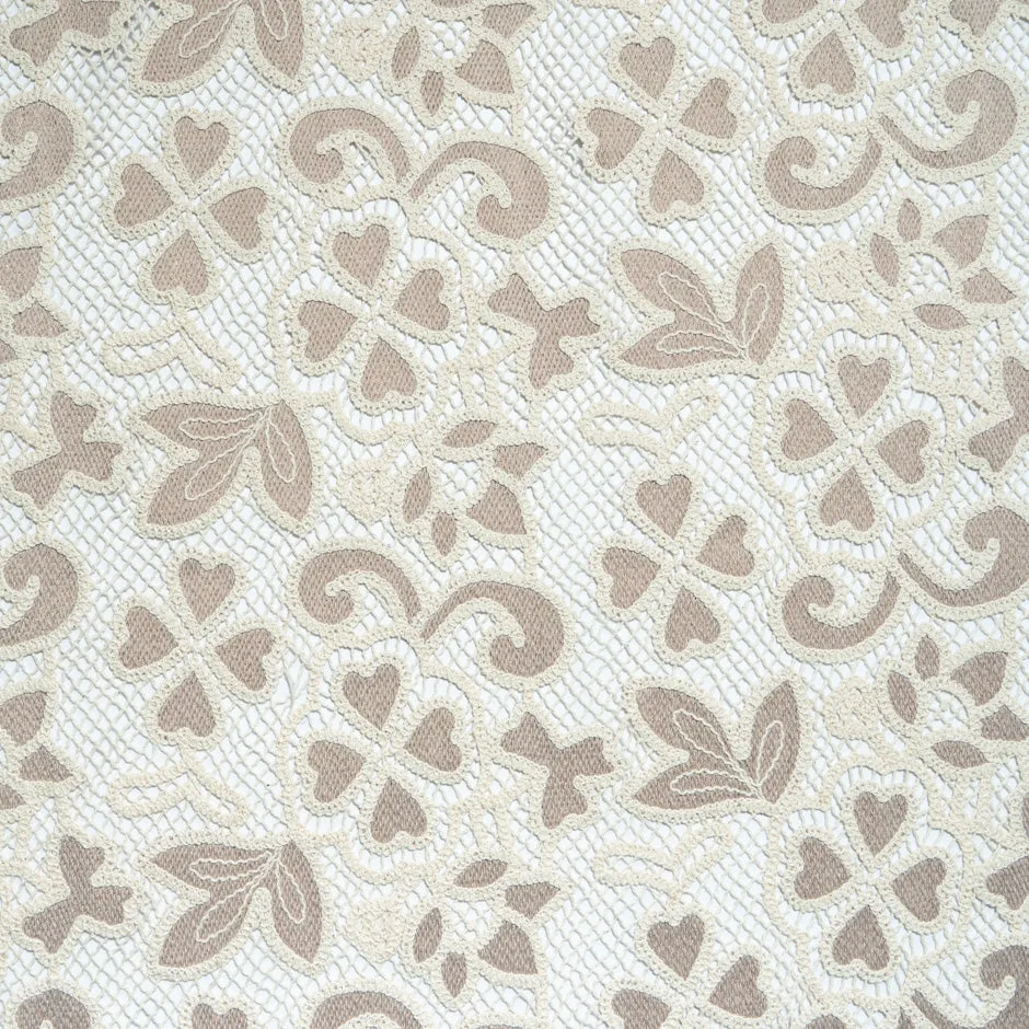 Beige & Cream Floral Embroidered Microfibre