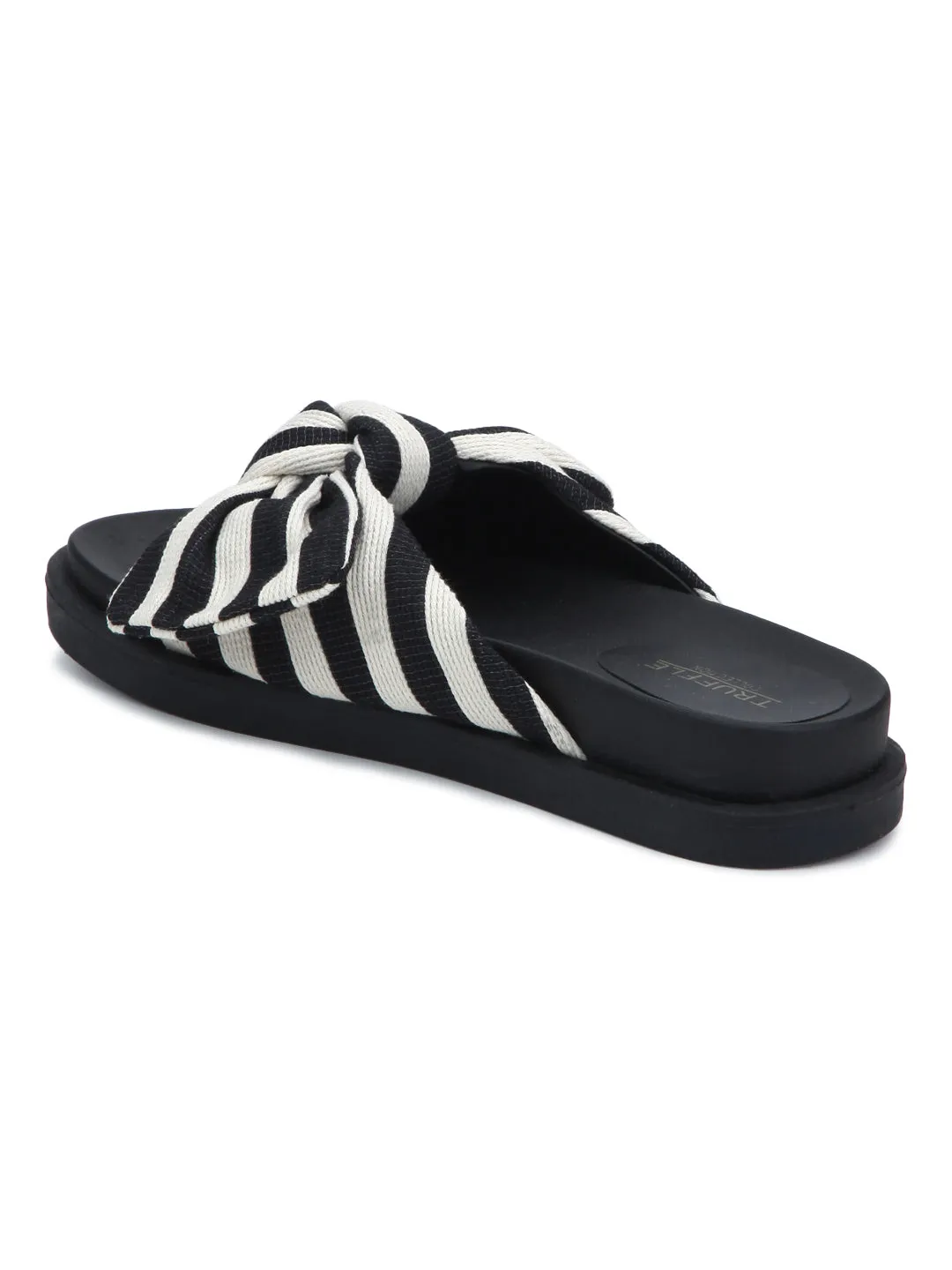 Black Striped Bow Slip-on Flats