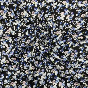 Black With Blue Floral Print Rayon Fabric