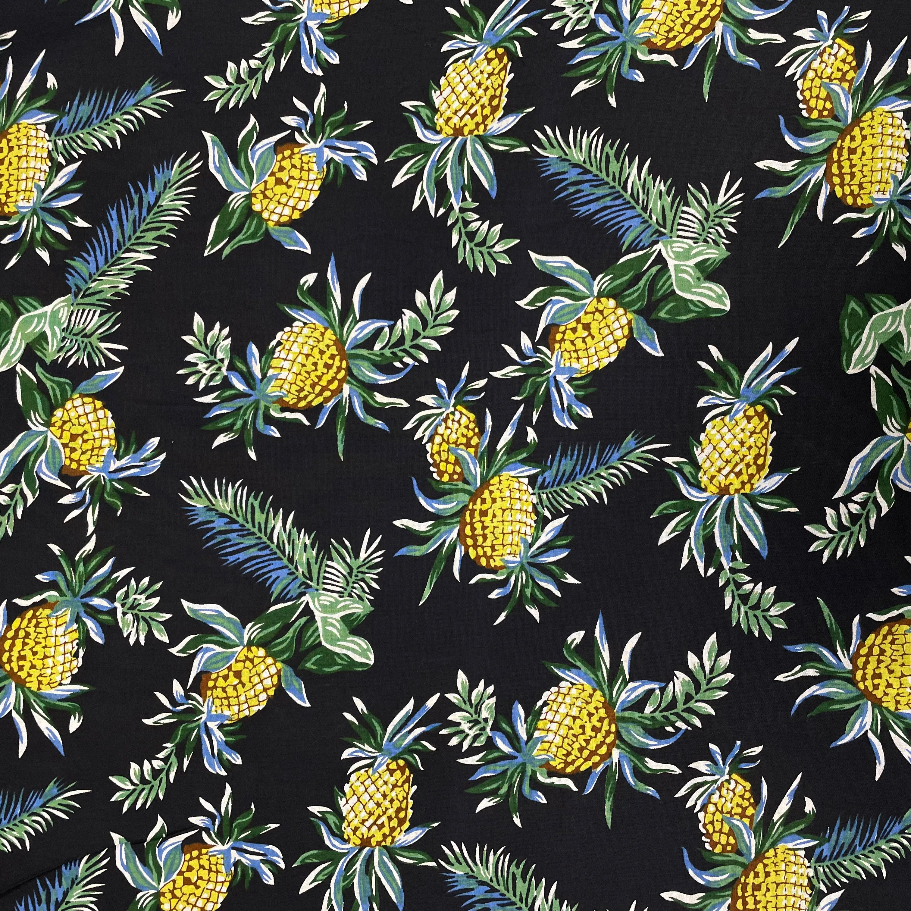 Black With Green Floral Print Rayon Fabric