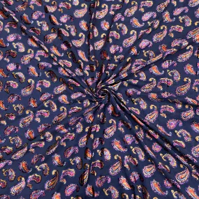 Blue & Pink Floral Print Brasso Velvet Fabric 48 in