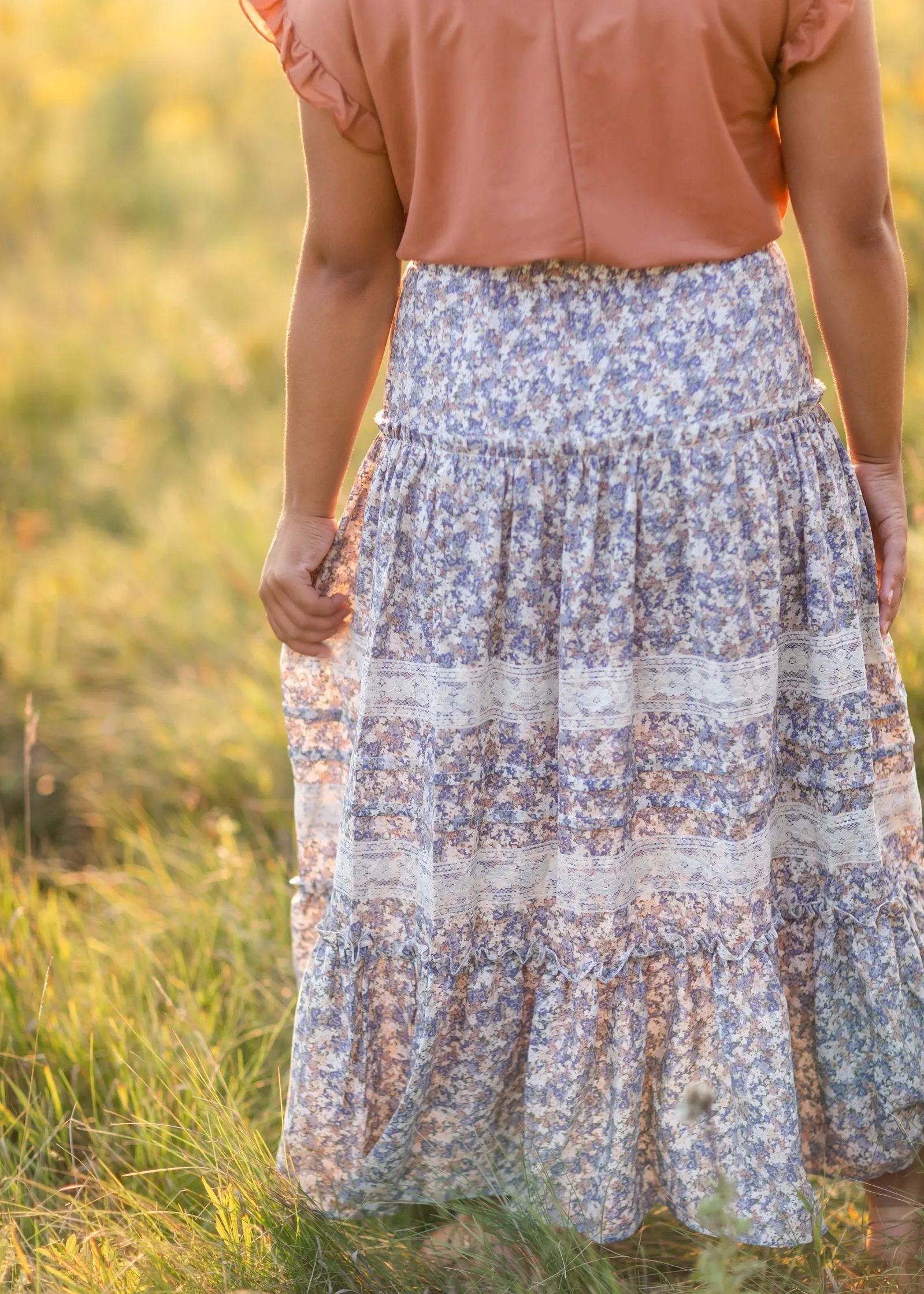 Blue Tiered Ruffle Midi Skirt-FINAL SALE