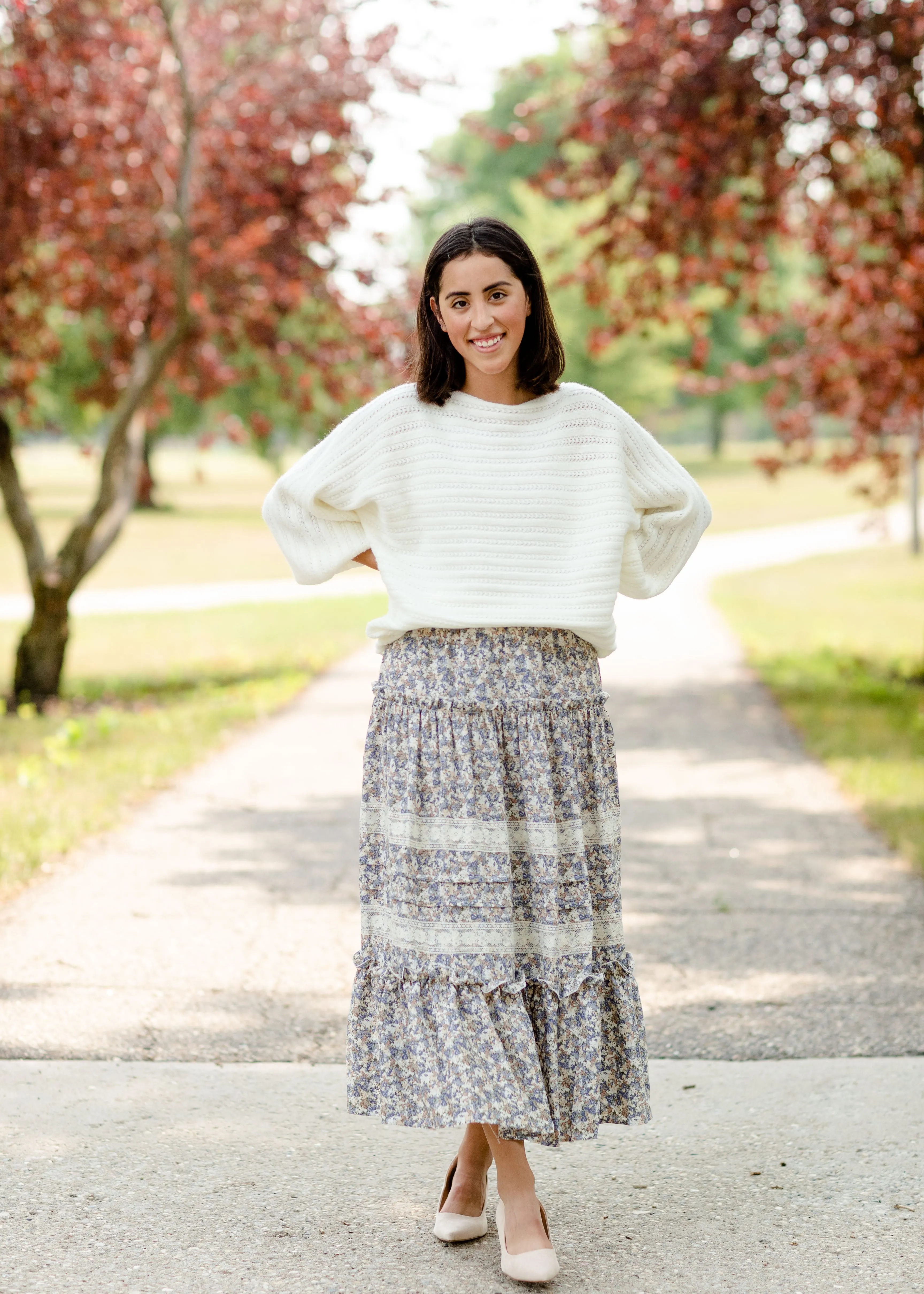 Blue Tiered Ruffle Midi Skirt-FINAL SALE