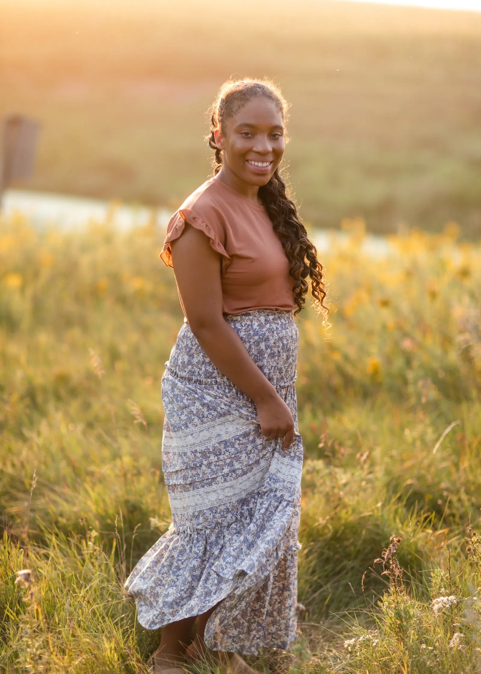 Blue Tiered Ruffle Midi Skirt-FINAL SALE