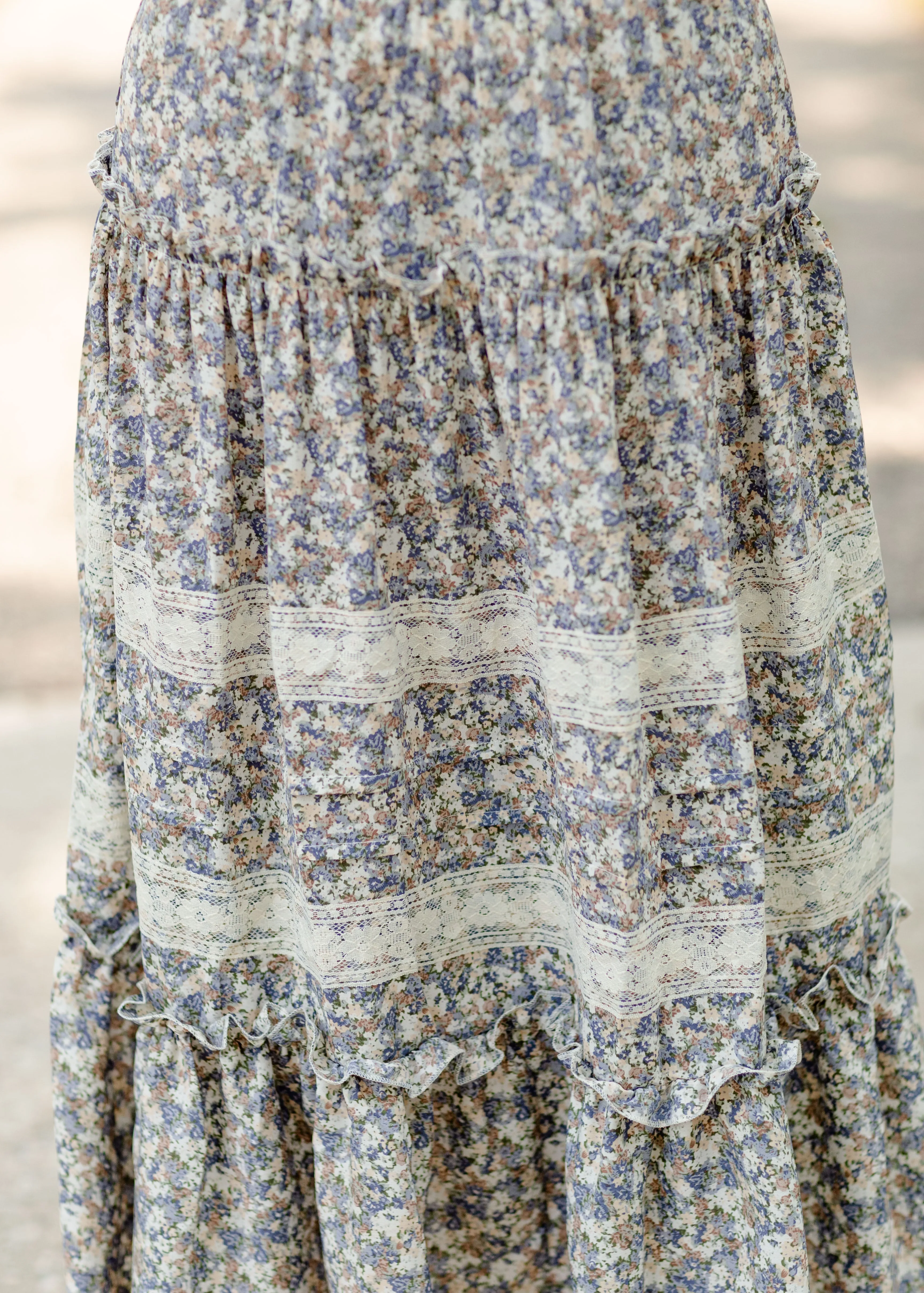 Blue Tiered Ruffle Midi Skirt-FINAL SALE