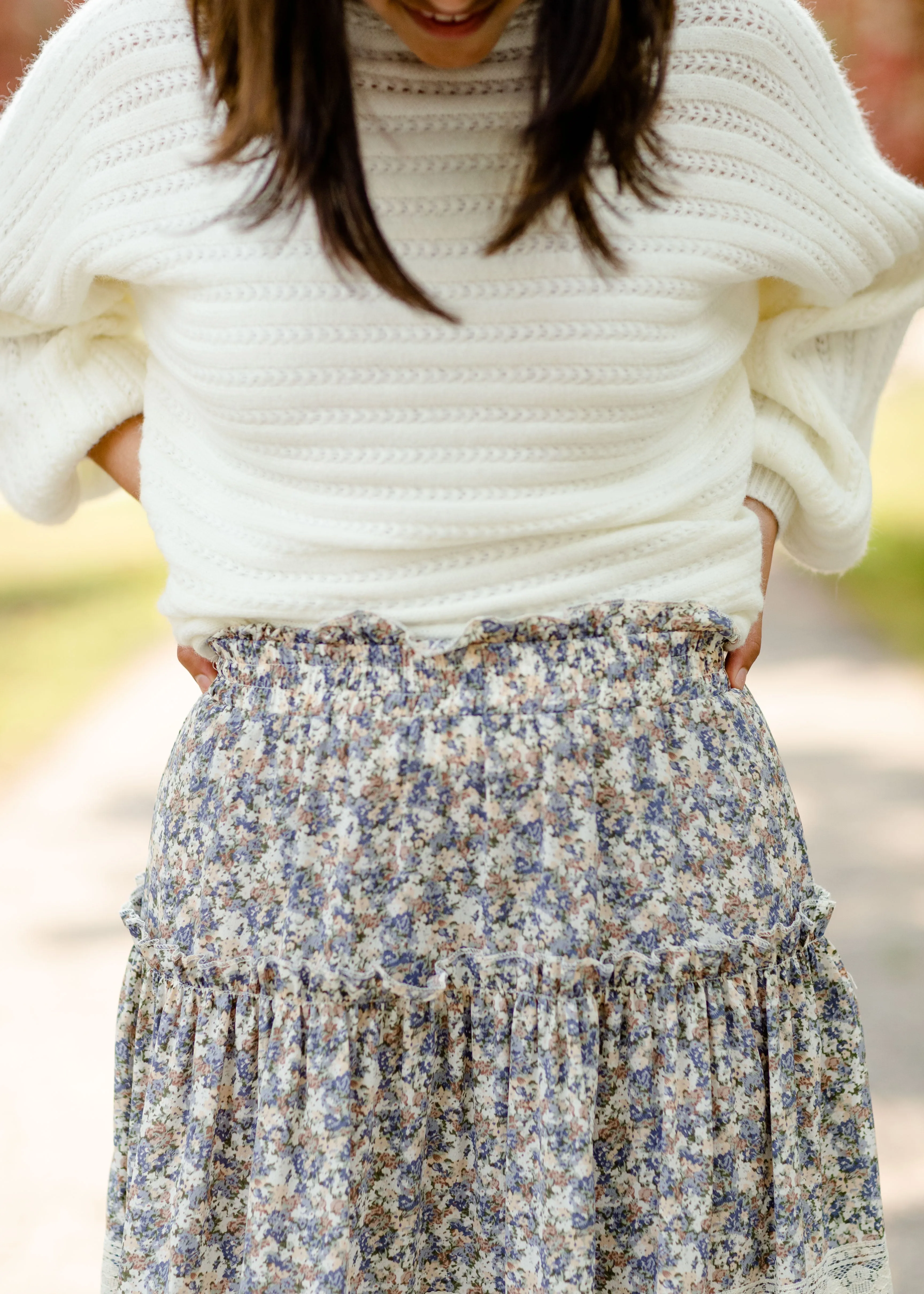 Blue Tiered Ruffle Midi Skirt-FINAL SALE