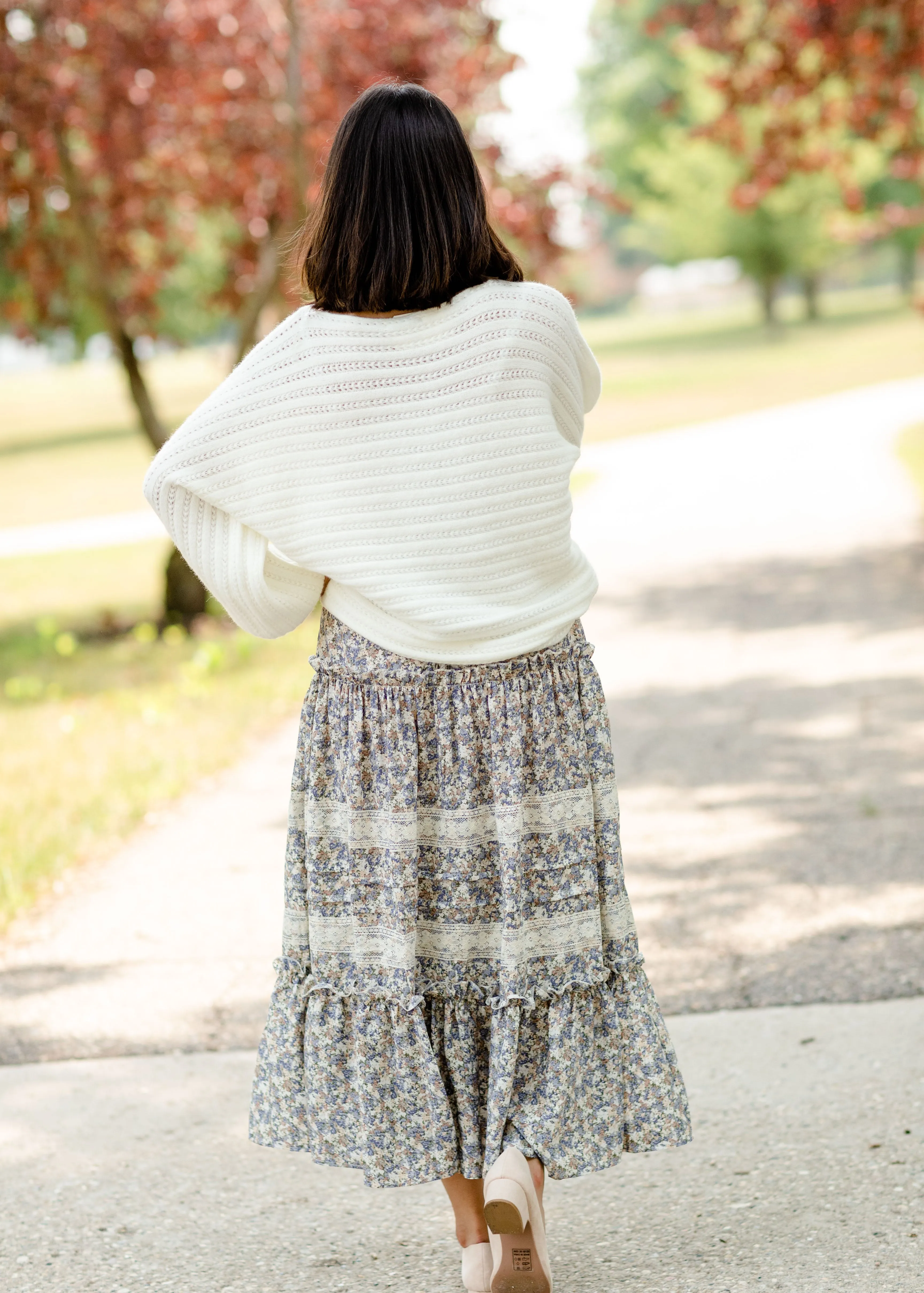 Blue Tiered Ruffle Midi Skirt-FINAL SALE