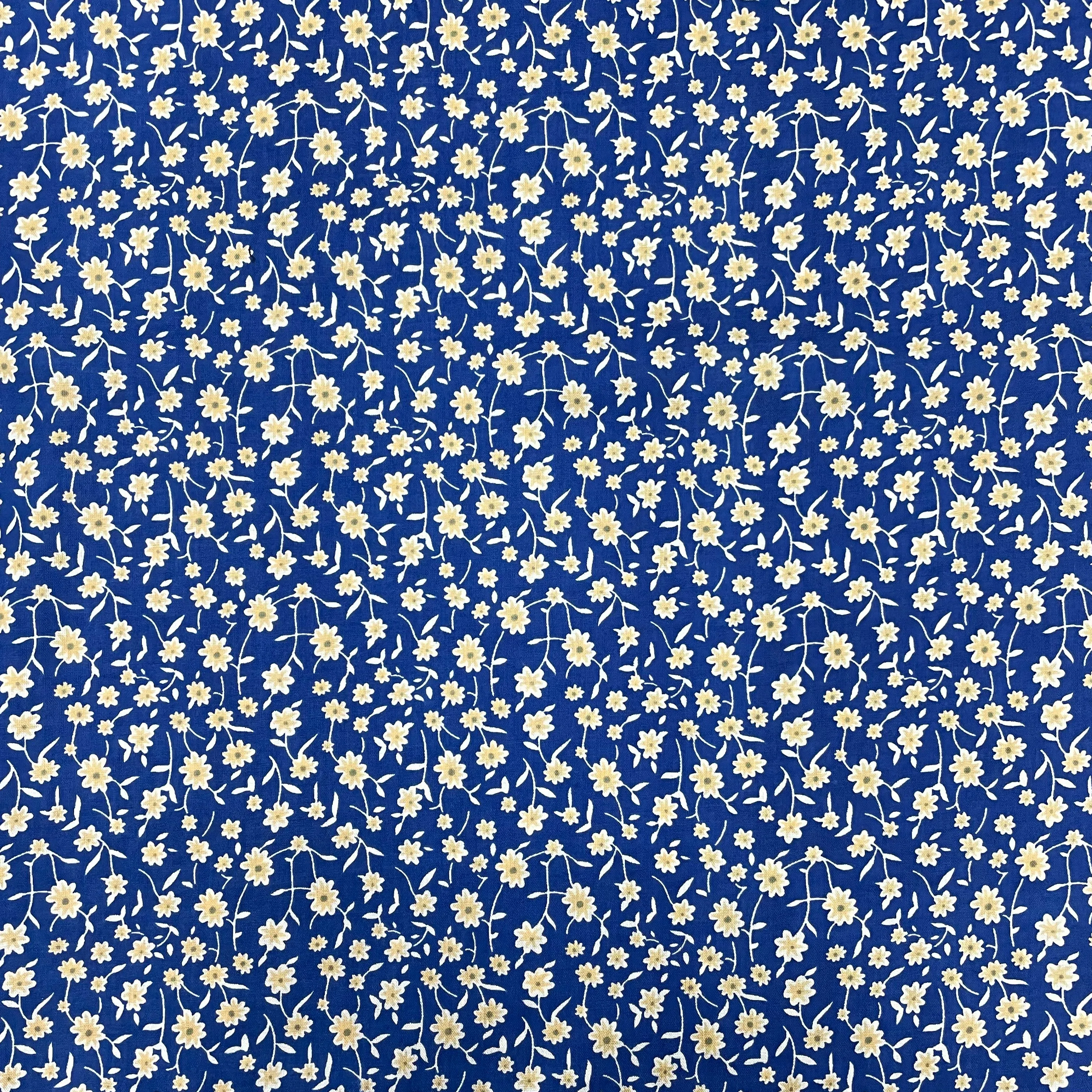 Blue With Cream Floral Print Rayon Fabric