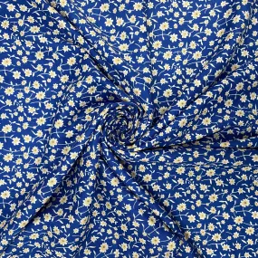 Blue With Cream Floral Print Rayon Fabric