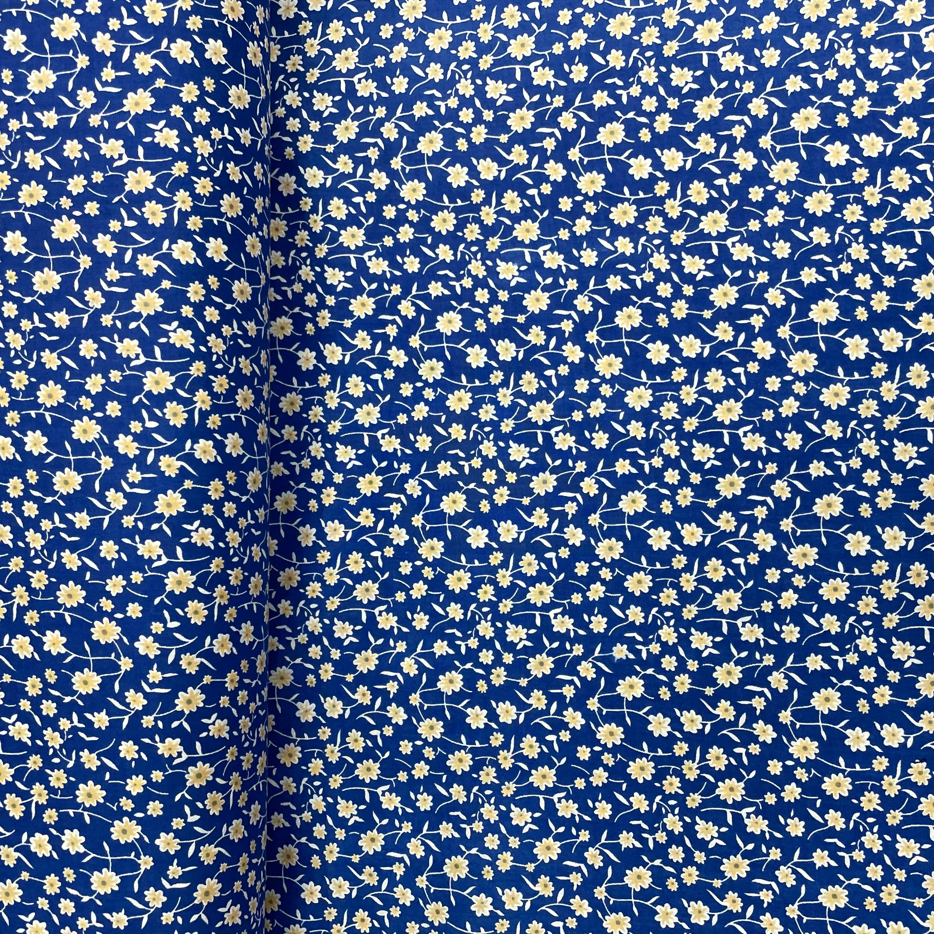 Blue With Cream Floral Print Rayon Fabric