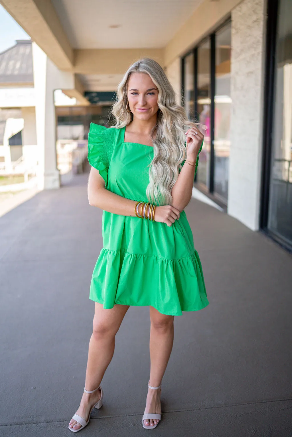 Brighter Days Green Tiered Dress