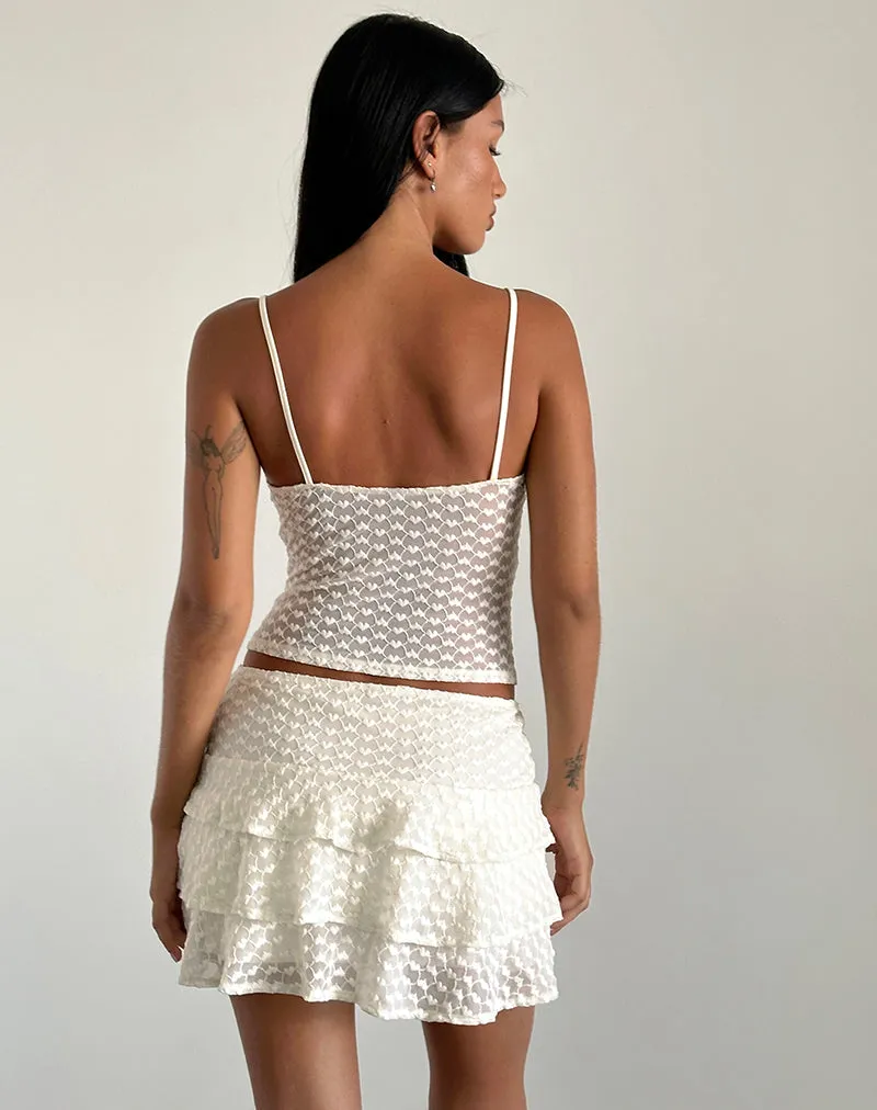 Camigo Mini Skirt in Ivory Heart Lace