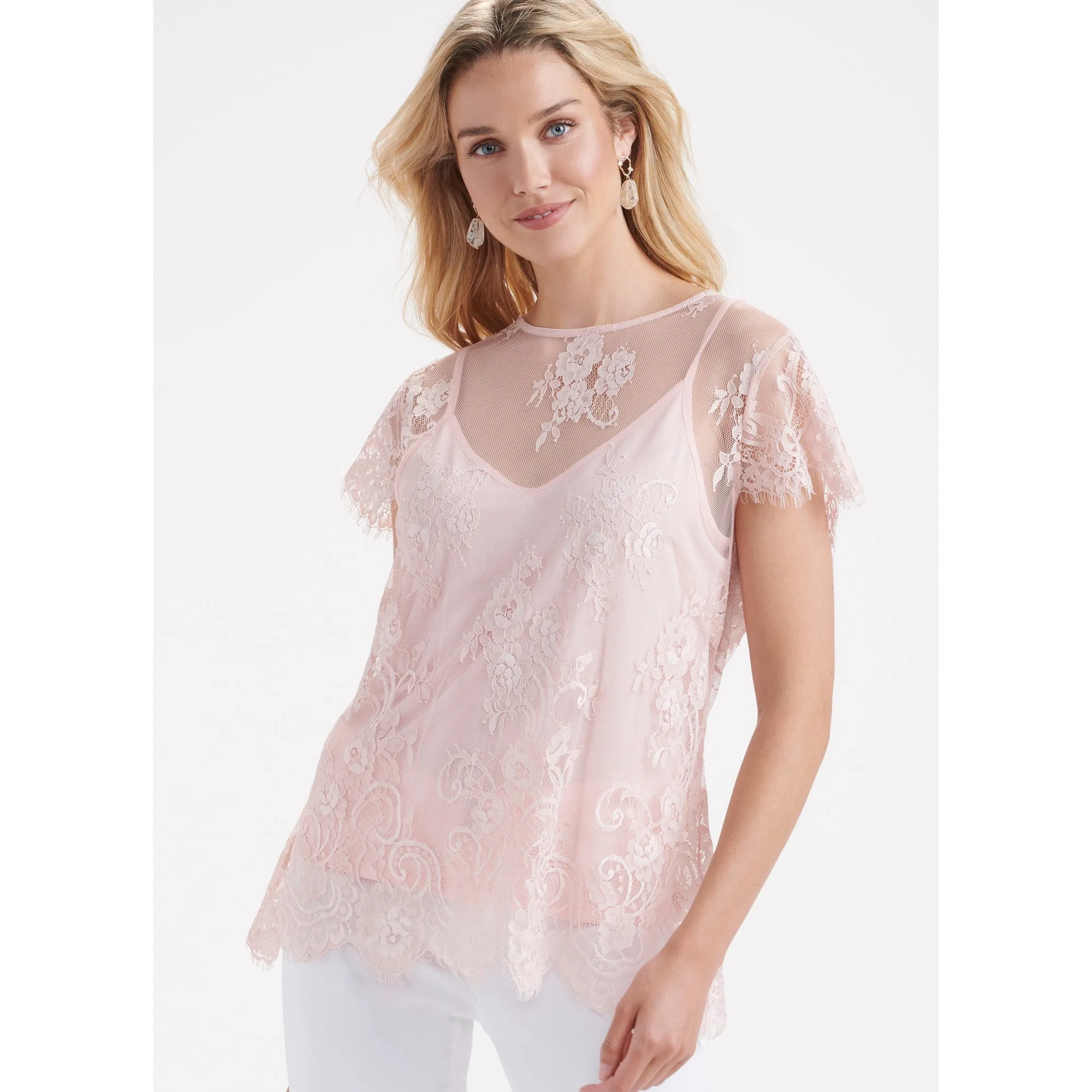 Charlie Paige Layered Top with Lace