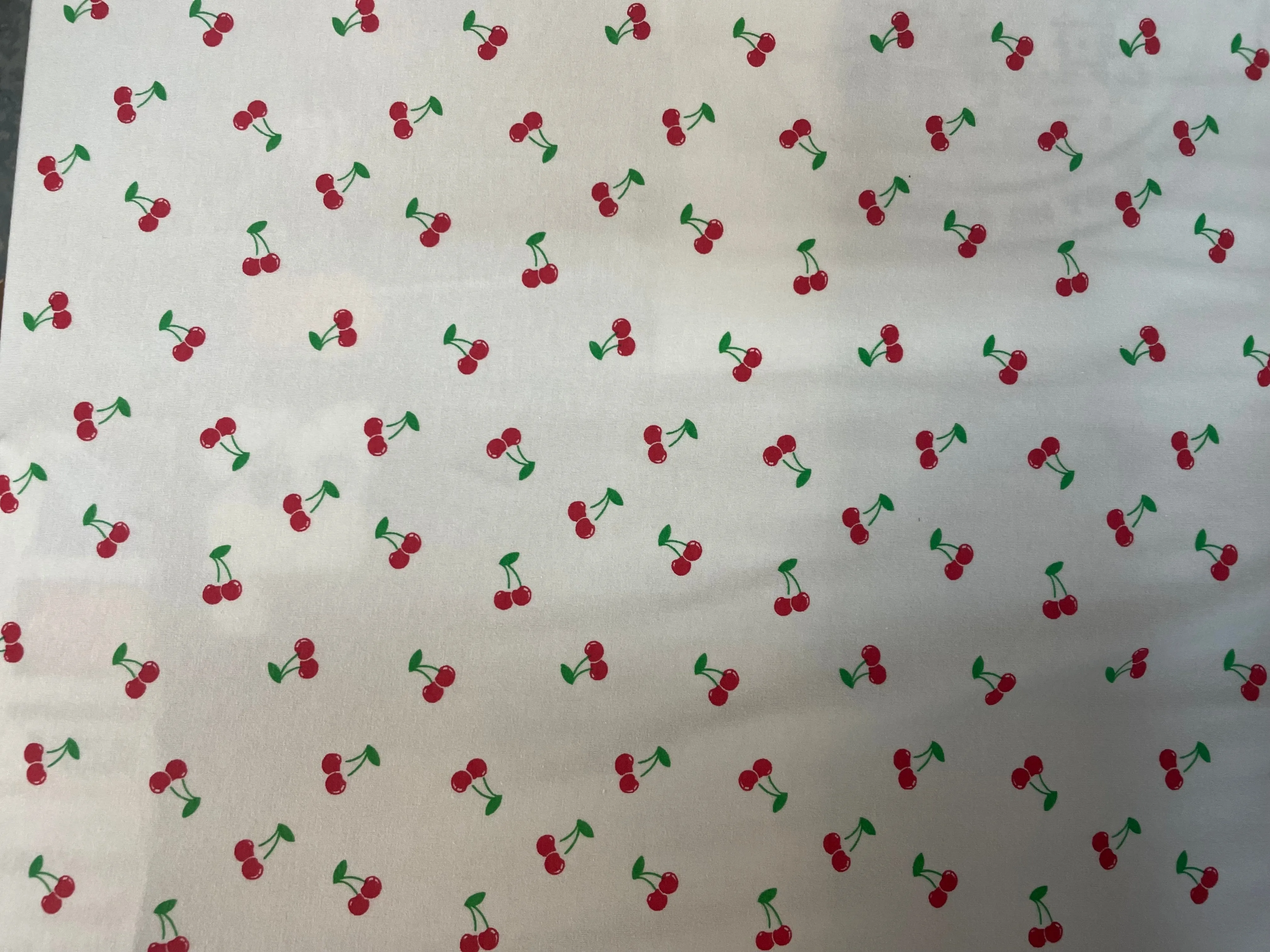 Cherry Print Cotton / Spandex Jersey - White, Red & Green