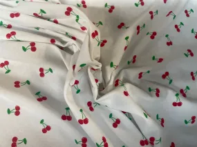 Cherry Print Cotton / Spandex Jersey - White, Red & Green