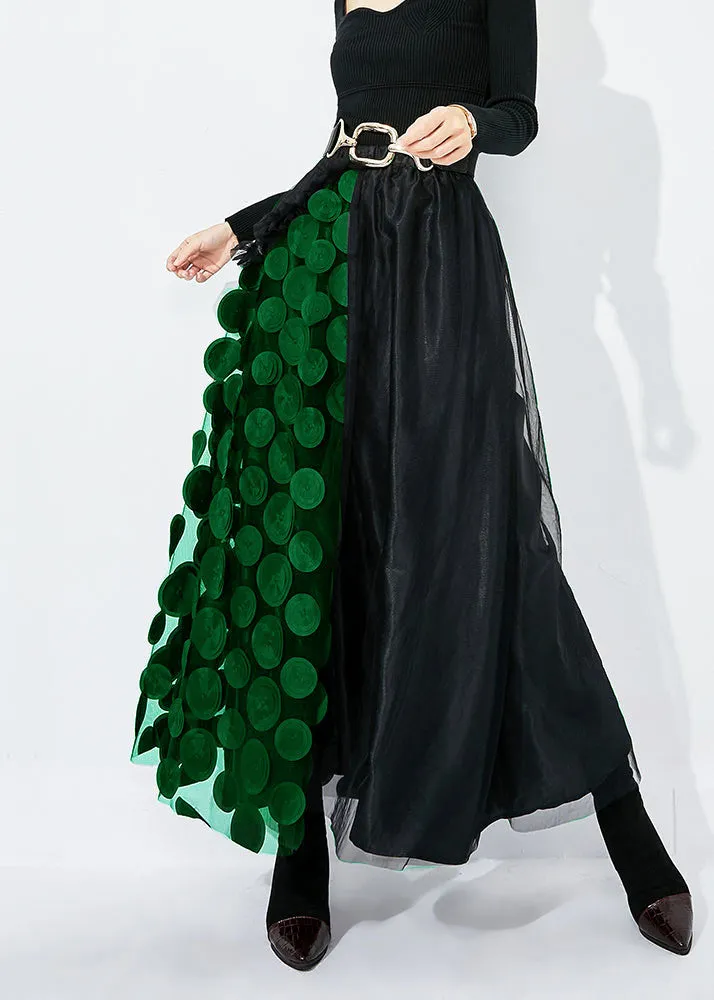 Chic Green-Black Dot Ruffled Patchwork Dot Tulle A Line Skirts Summer LY0813