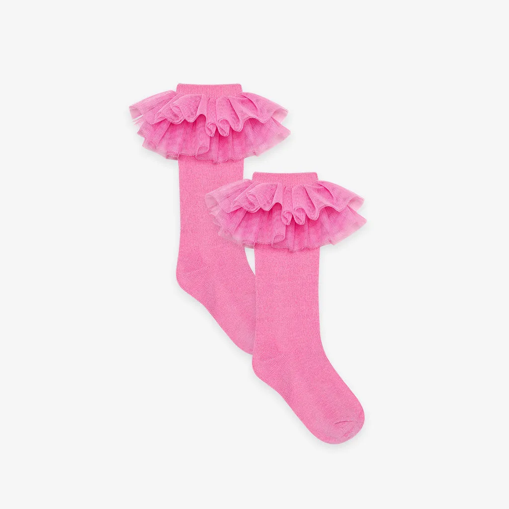 Cruisin' Pink Tulle Ruffle Knee High Socks