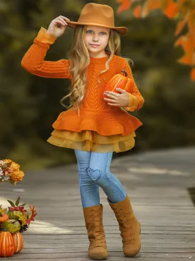 Cute As Pie Pumpkin Cable Knit Tutu Sweater