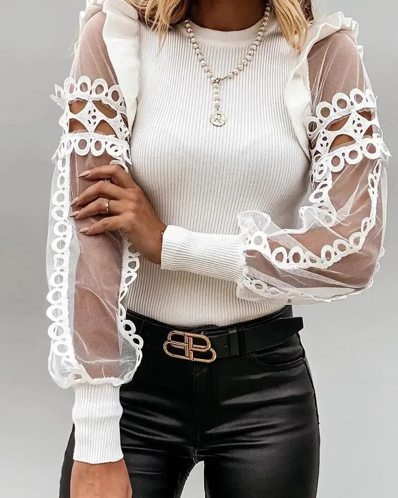 Deanwangkt - Plain lace blouse with long sleeves