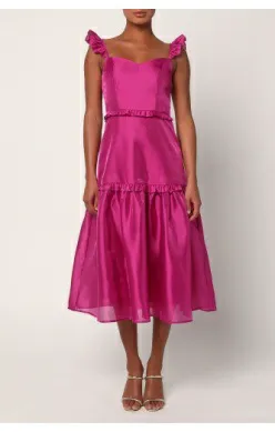 Effervescent Aesthetic Magenta Tiered Ruffled Midi Dress