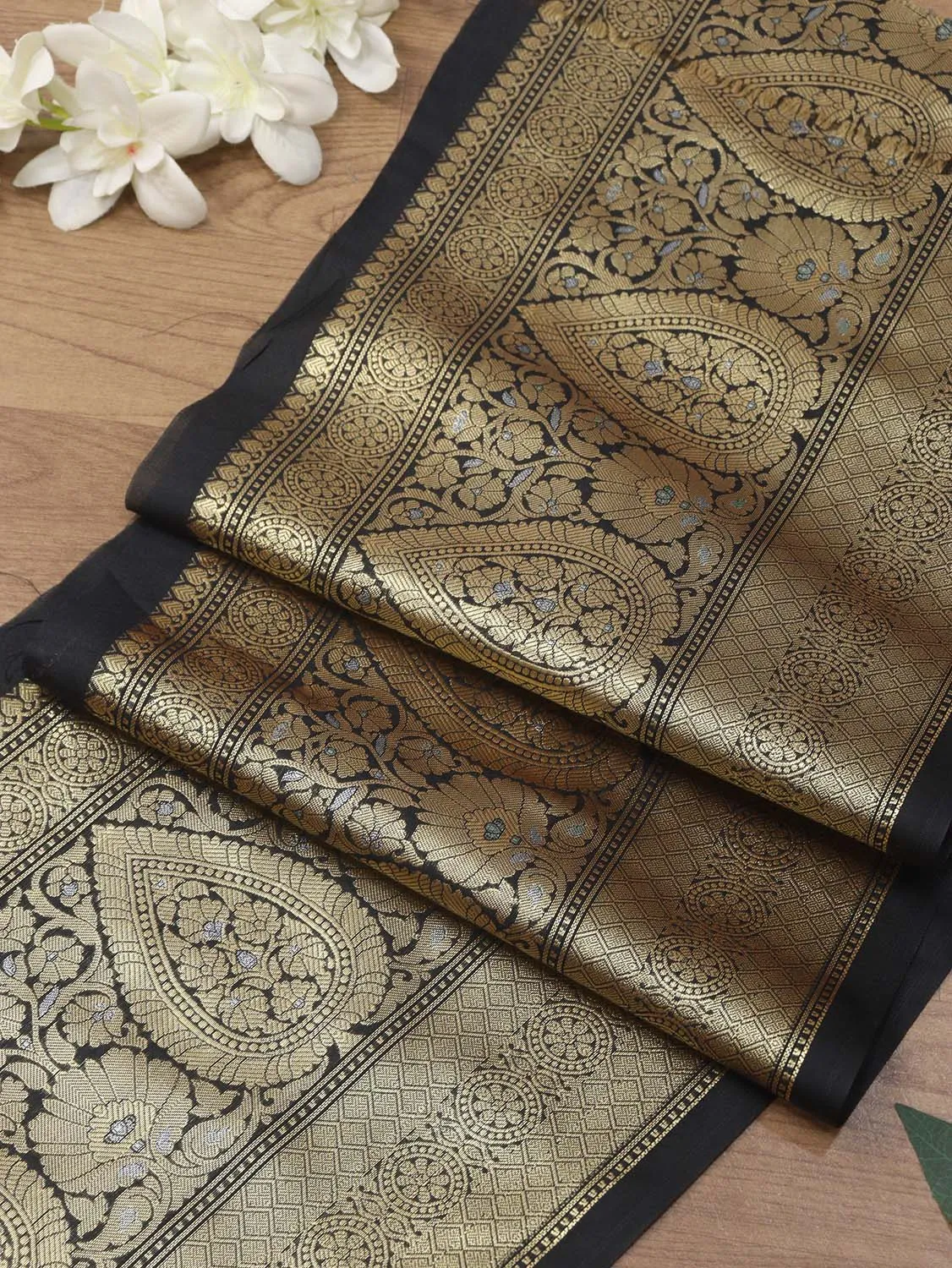 Elegant Black Banarasi Silk Lace - 1 Mtr