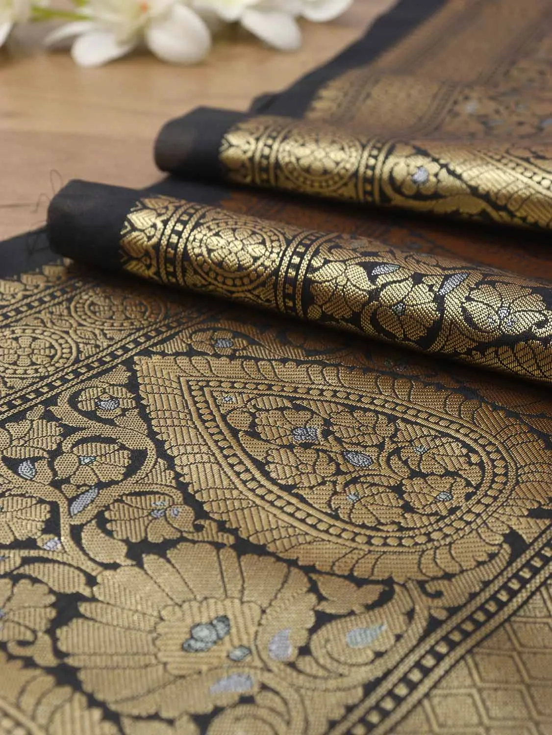 Elegant Black Banarasi Silk Lace - 1 Mtr