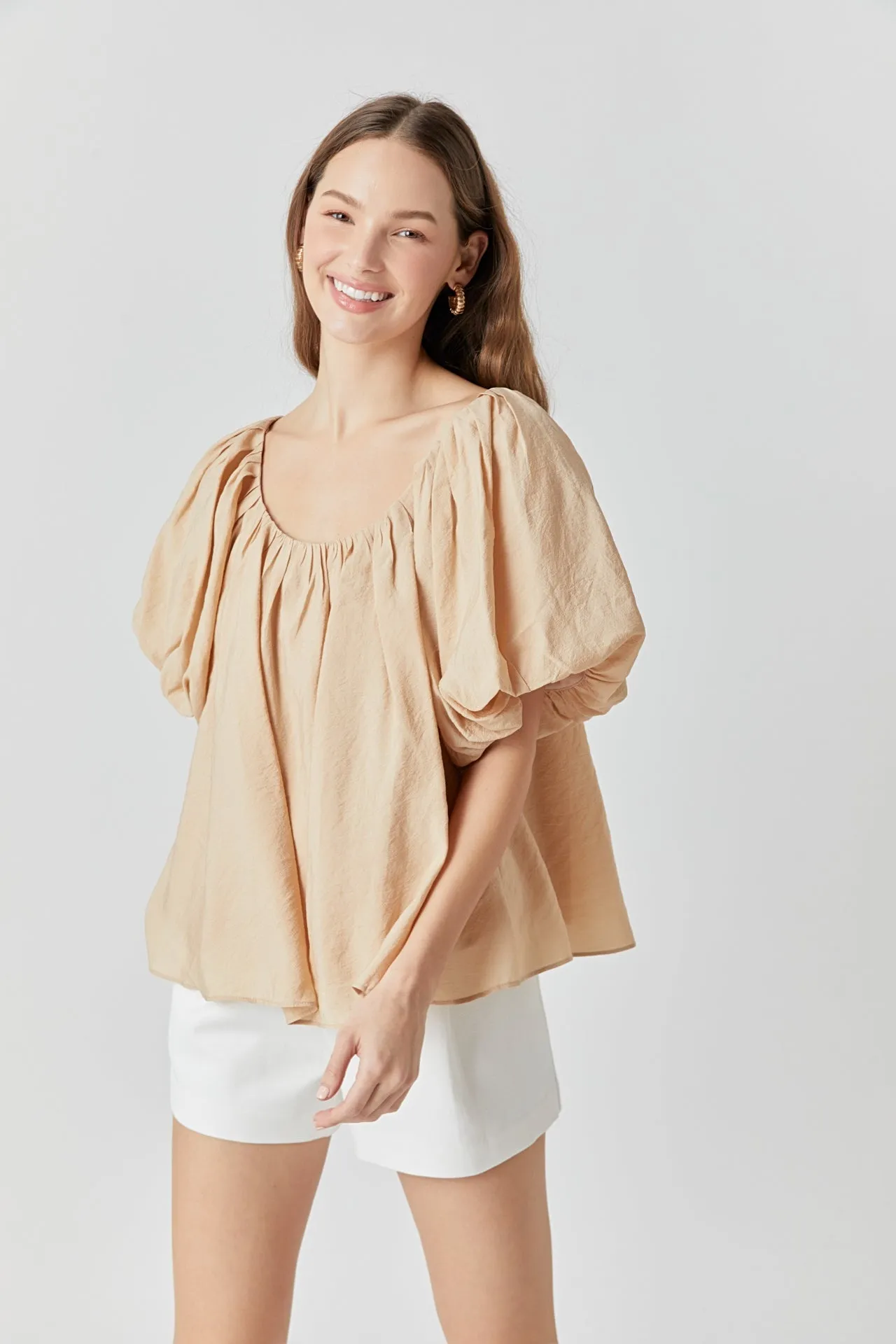 Endless Rose - Pleated Puff Sleeve Top