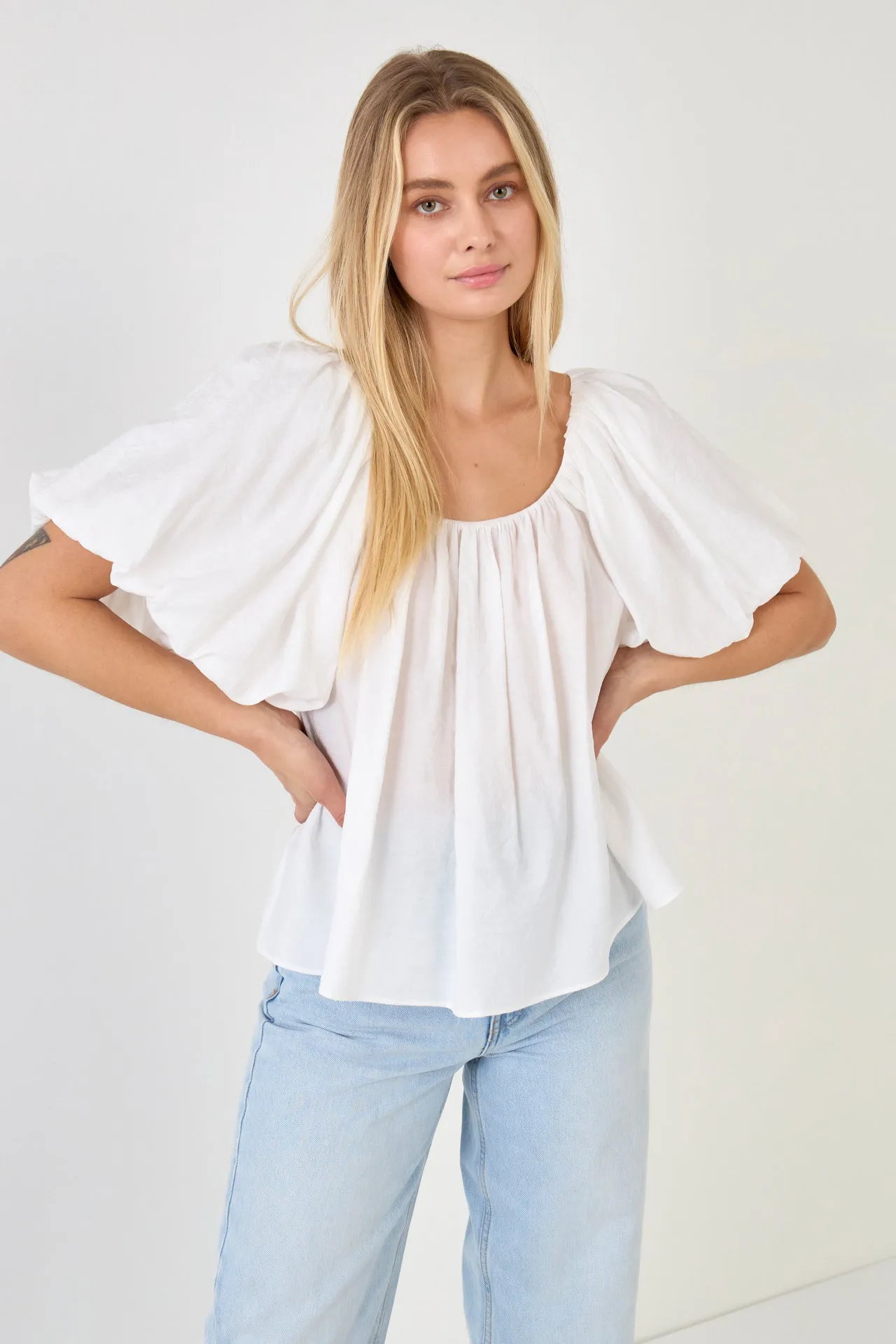 Endless Rose - Pleated Puff Sleeve Top