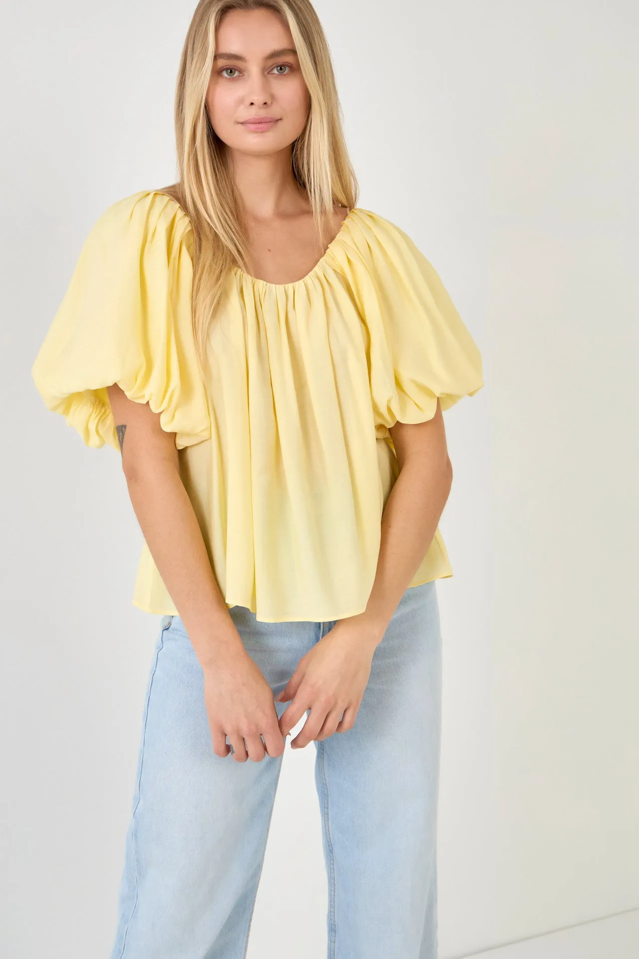 Endless Rose - Pleated Puff Sleeve Top