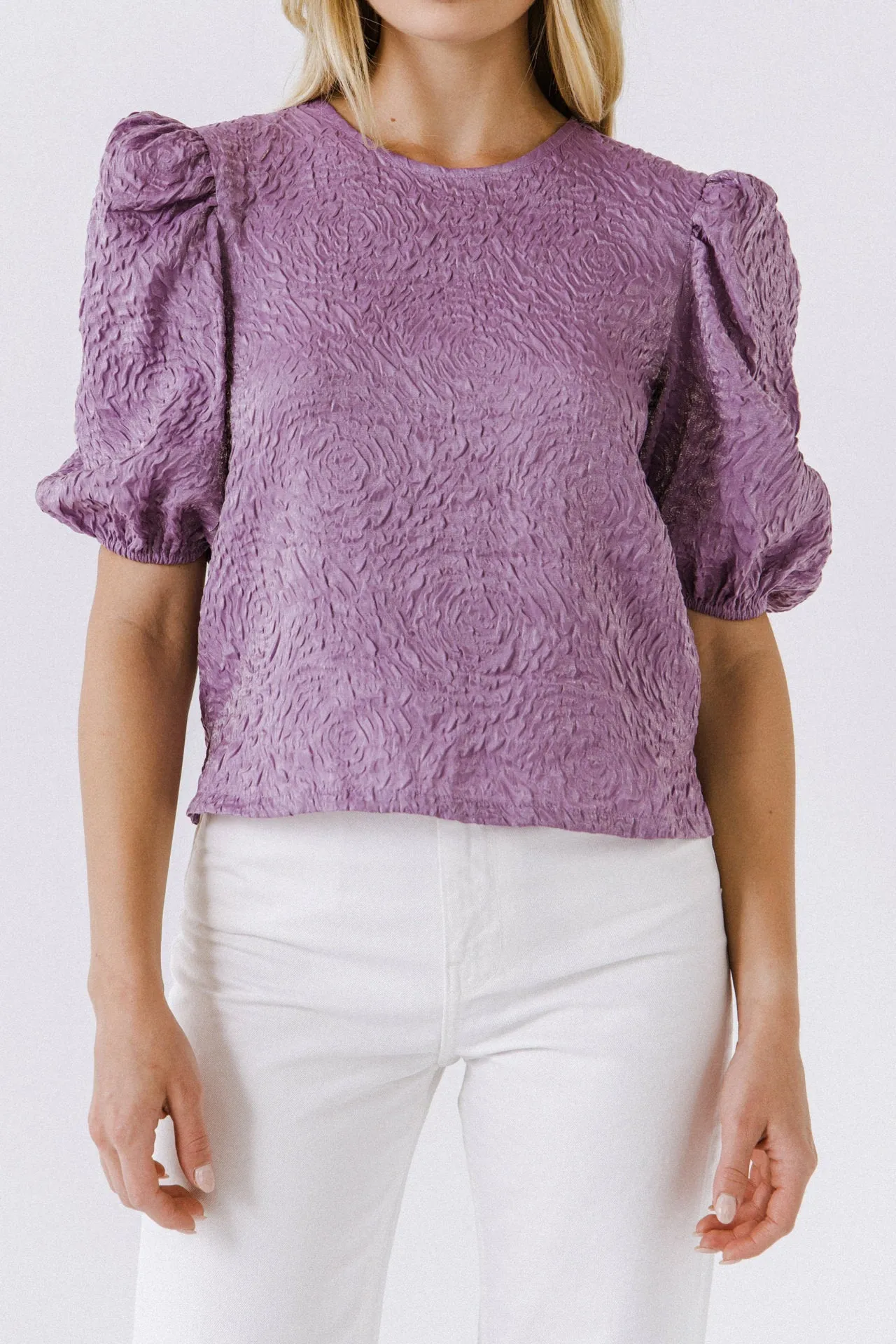 Endless Rose - Texture Fabric Puff Sleeve Top