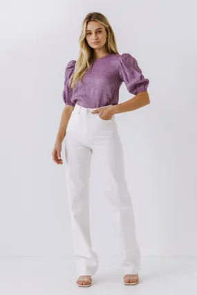 Endless Rose - Texture Fabric Puff Sleeve Top