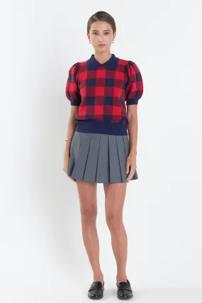 English Factory - Gingham Collar Knit Top