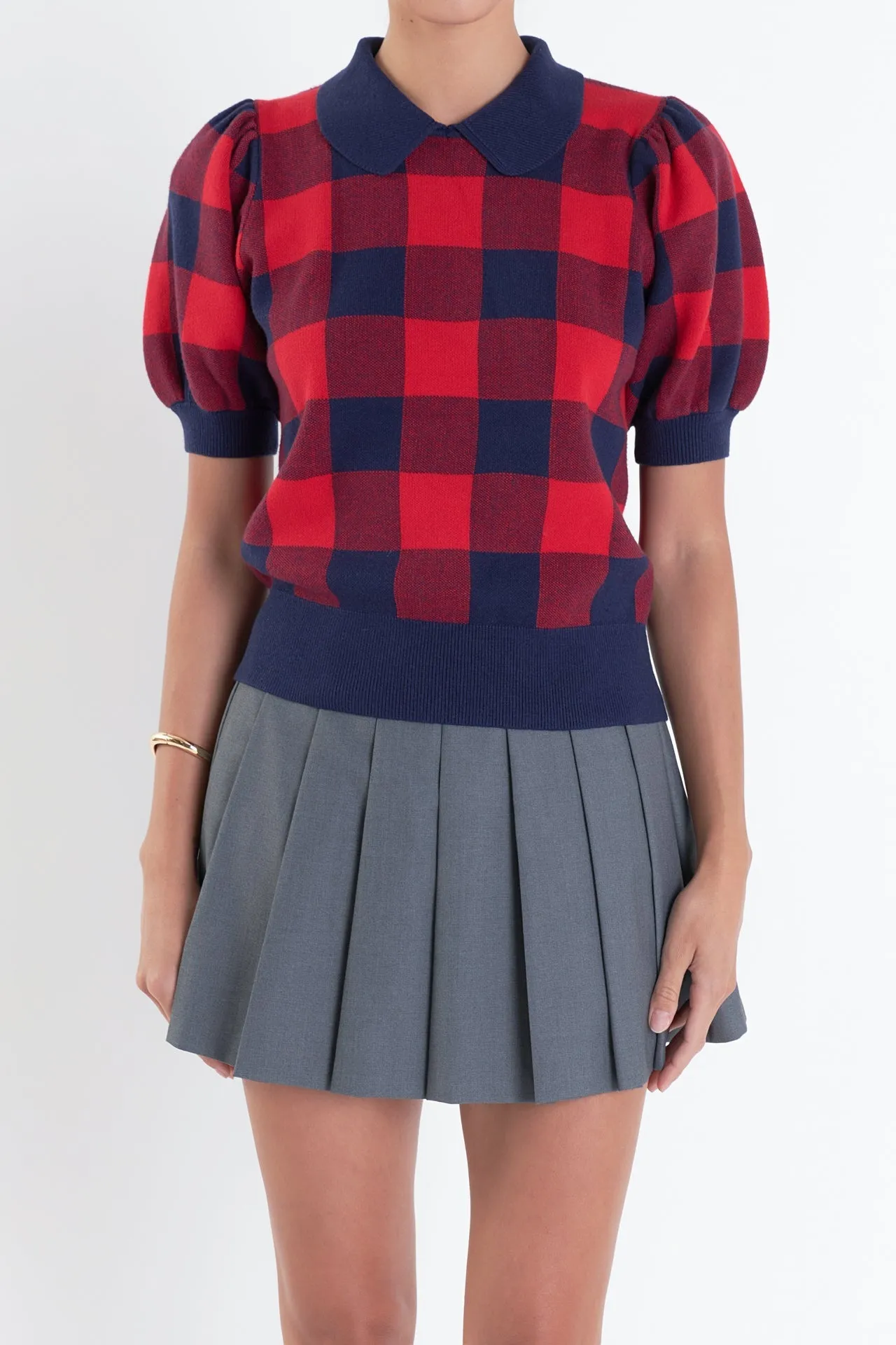 English Factory - Gingham Collar Knit Top