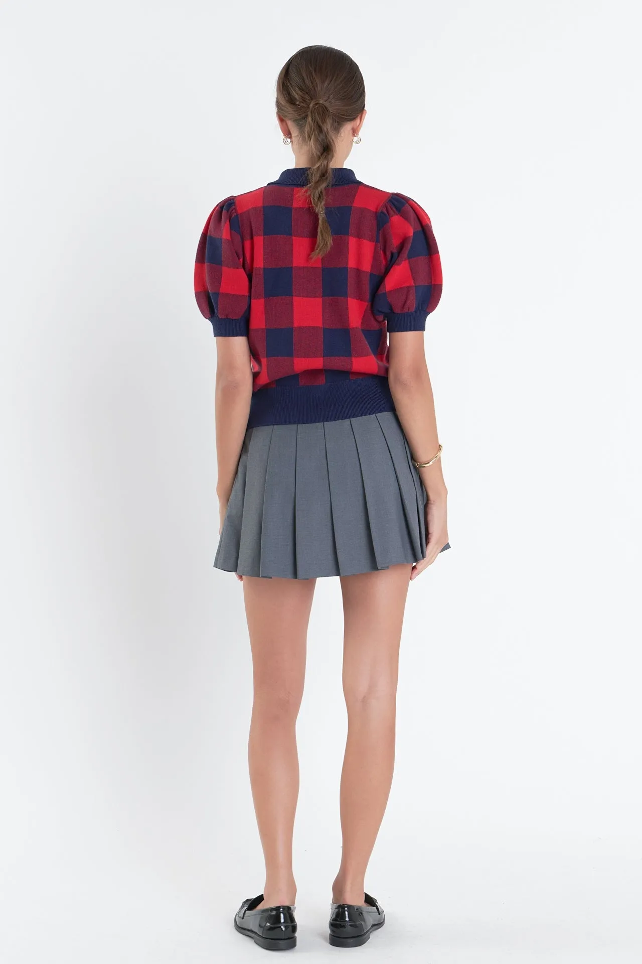 English Factory - Gingham Collar Knit Top