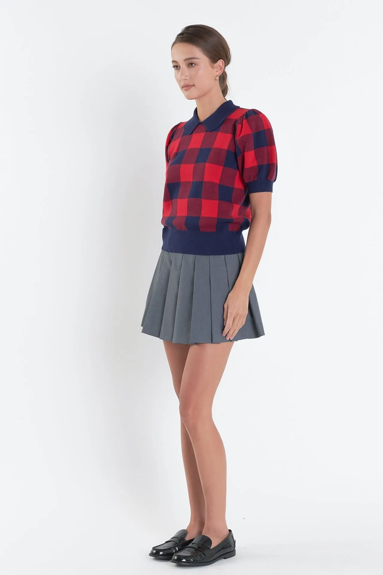 English Factory - Gingham Collar Knit Top