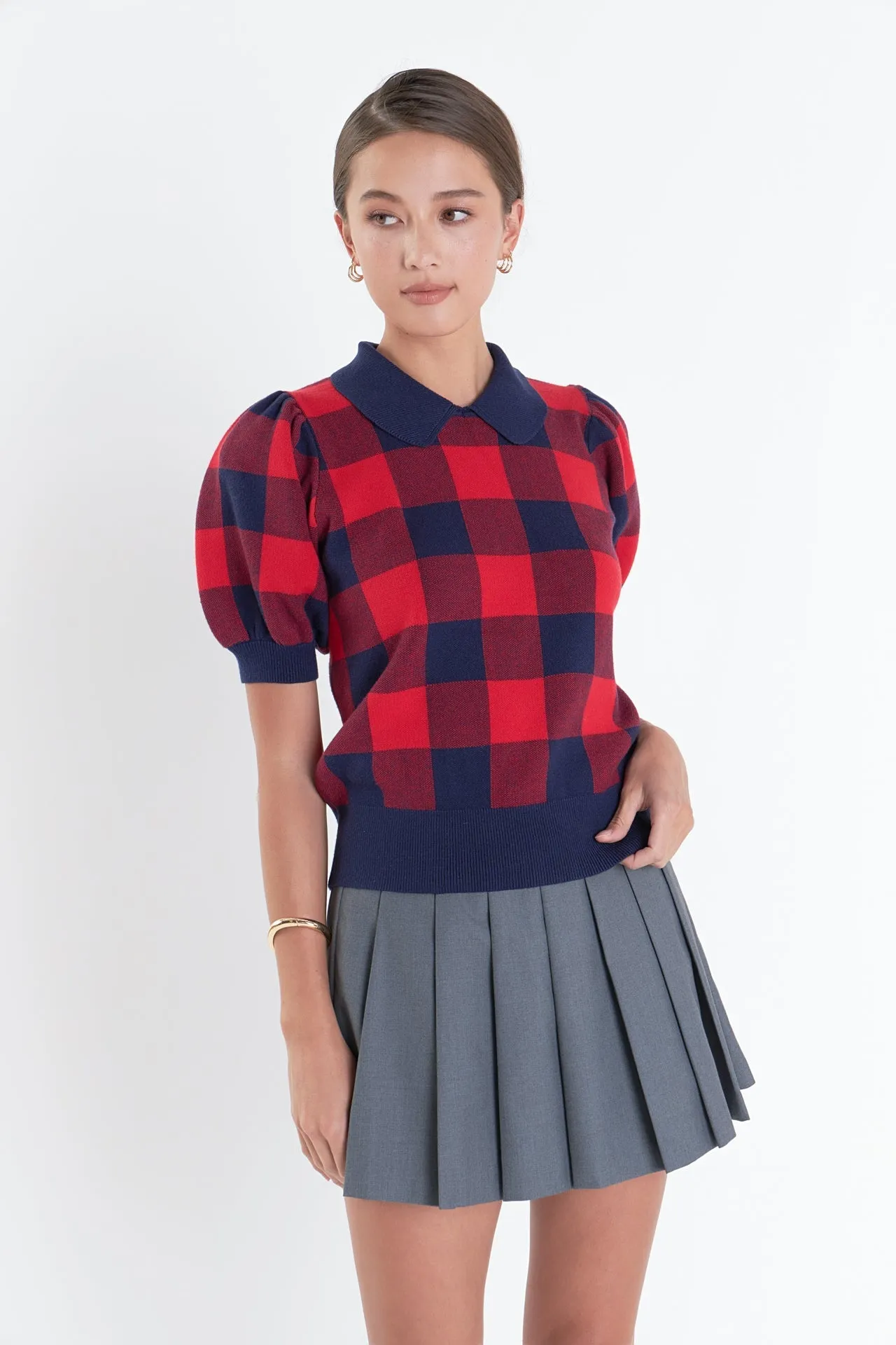 English Factory - Gingham Collar Knit Top